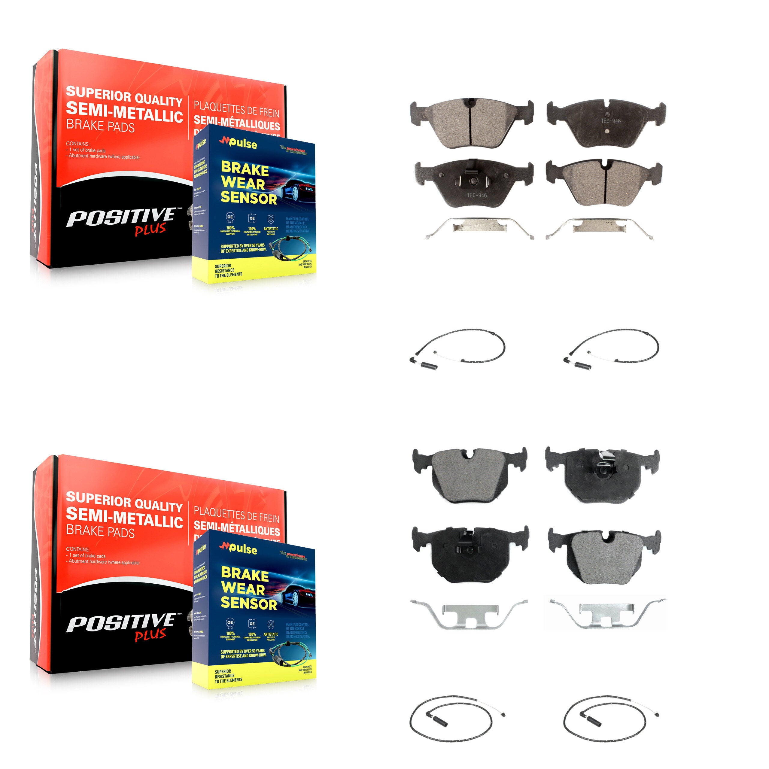 Front Rear Semi-Metallic Disc Brake Pads And Wear Sensors Kit For 2004-2010 BMW X3 KPW-100216
