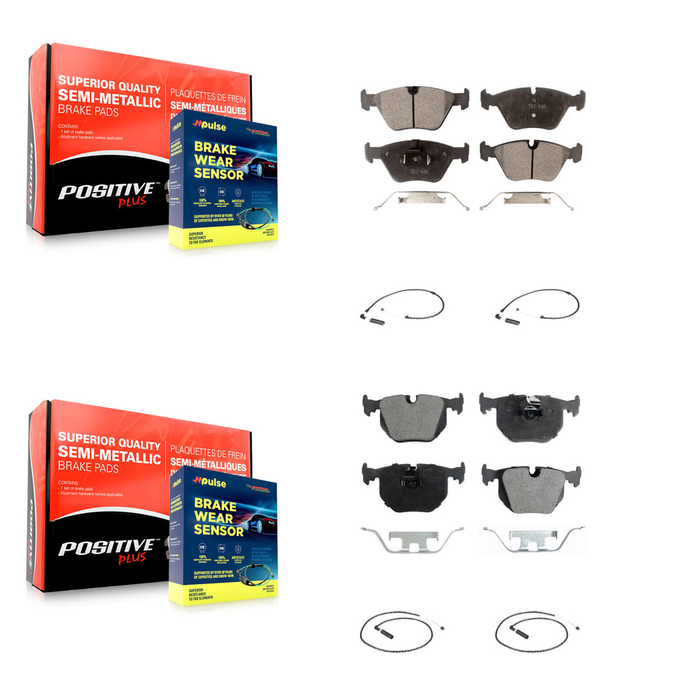 Front Rear Semi-Metallic Disc Brake Pads And Wear Sensors Kit For 2004-2010 BMW X3 KPW-100216