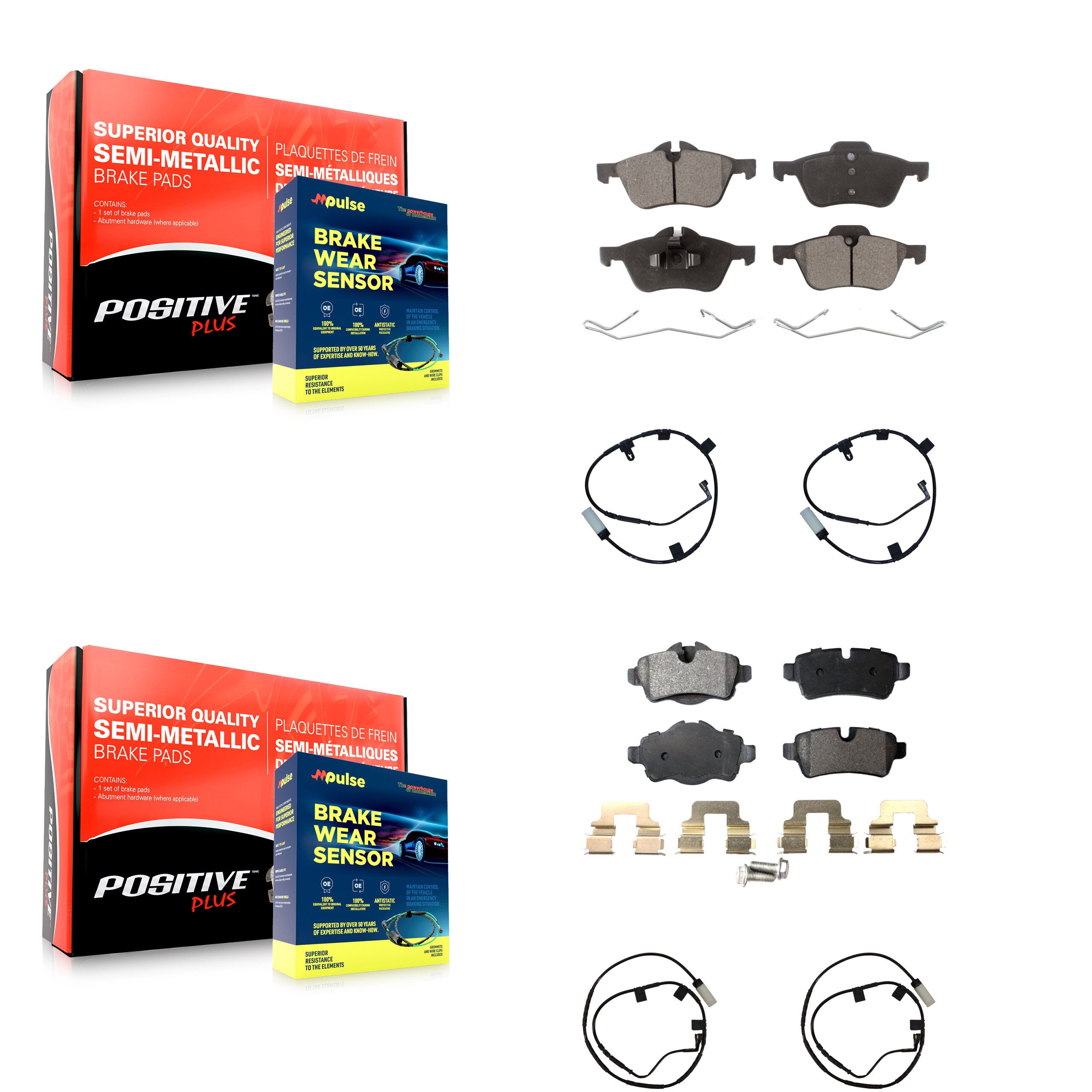 Front Rear Semi-Metallic Disc Brake Pads And Wear Sensors Kit For Mini Cooper KPW-100225
