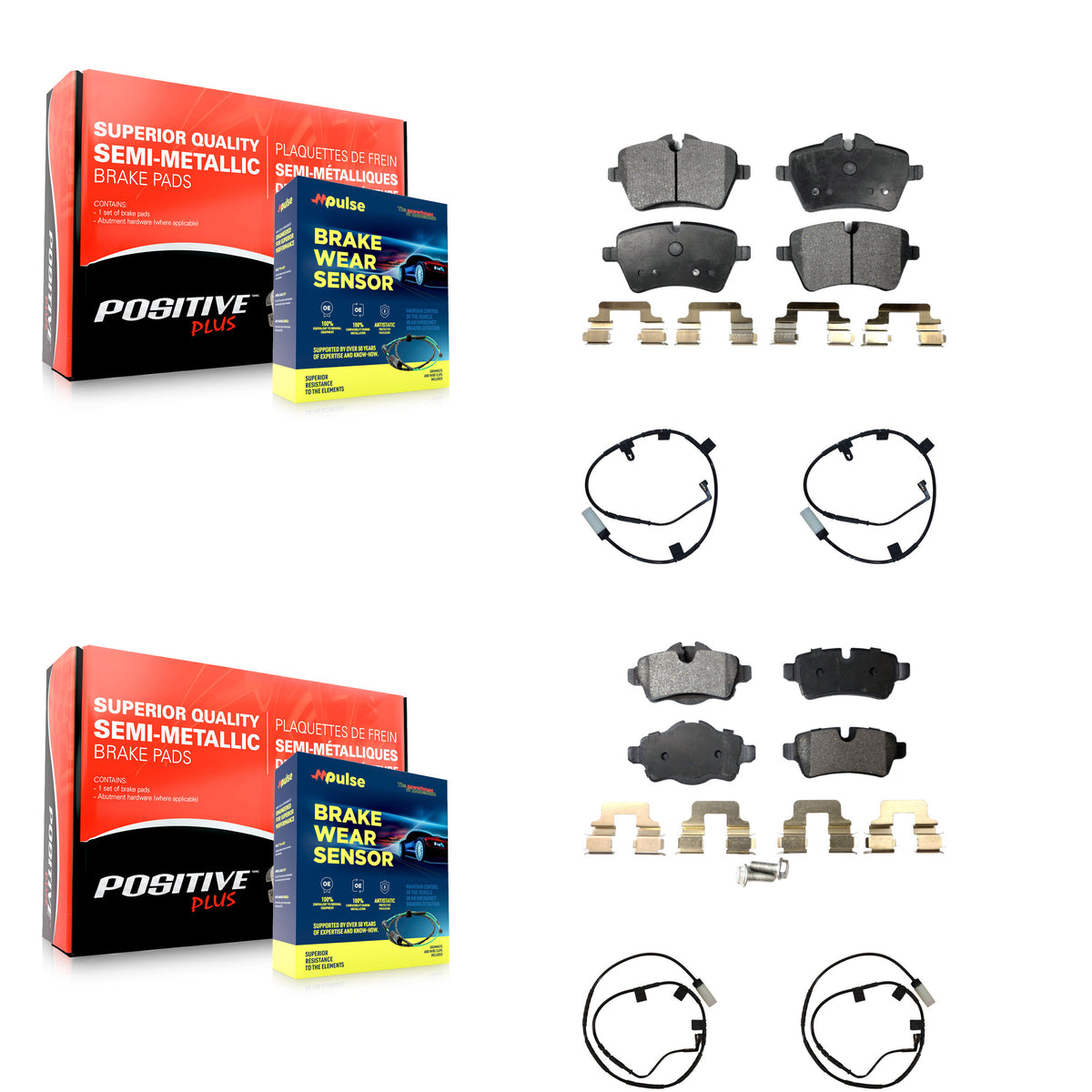 Front Rear Semi-Metallic Disc Brake Pads And Wear Sensors Kit For Mini Cooper KPW-100226