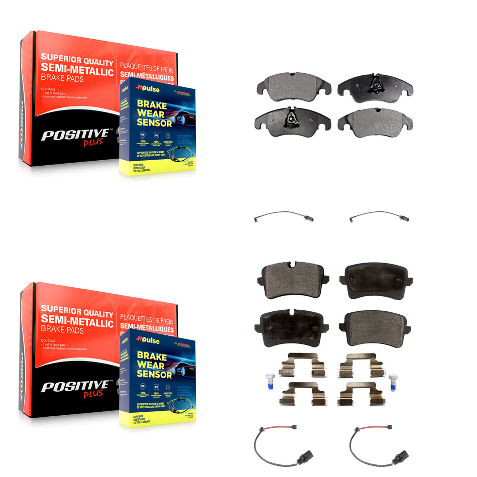Front Rear Semi-Metallic Disc Brake Pads And Wear Sensors Kit For 2012 Audi A6 KPW-100228