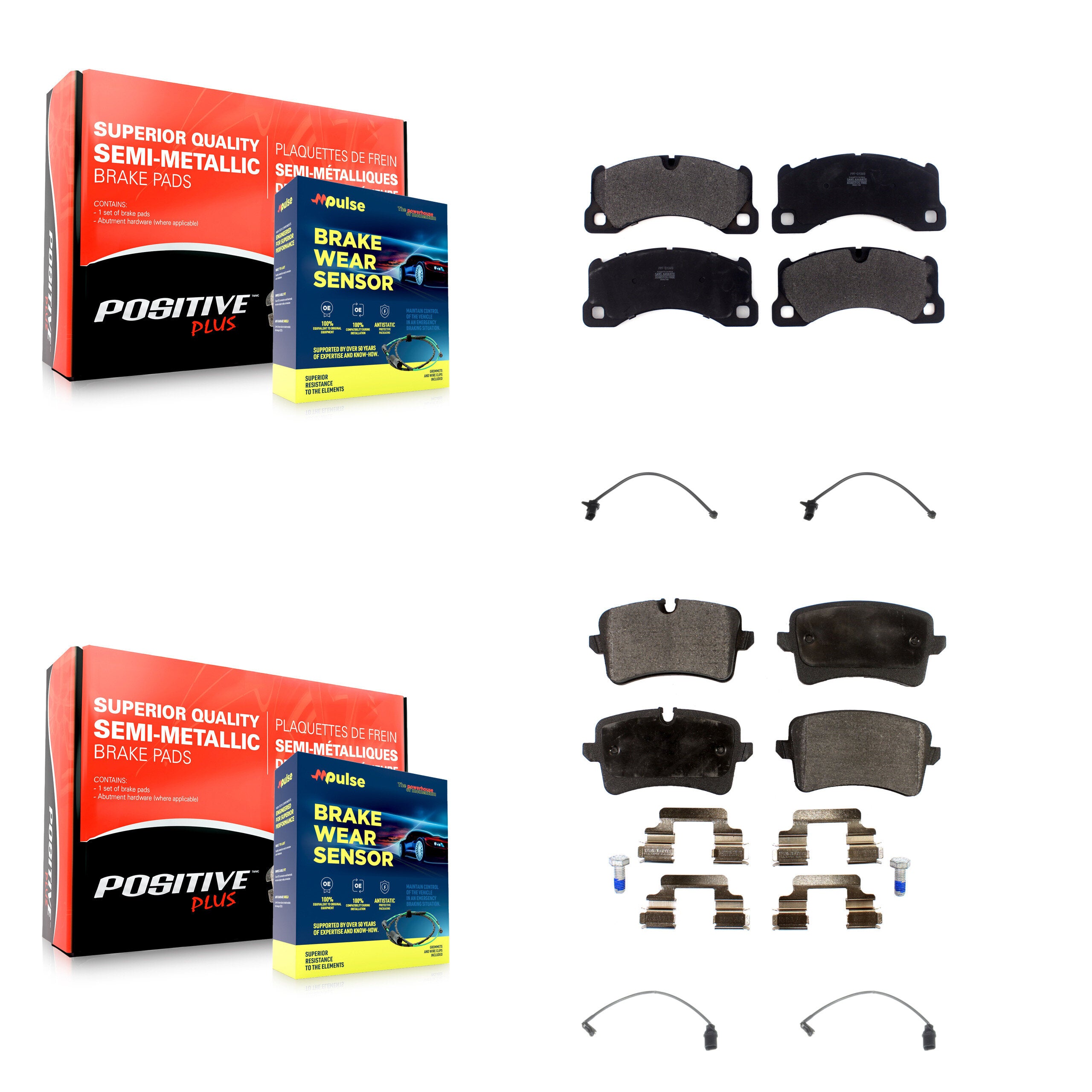 Front Rear Semi-Metallic Brake Pad Wear Sensor Kit For Porsche Macan except Ceramic Rotor KPW-100230