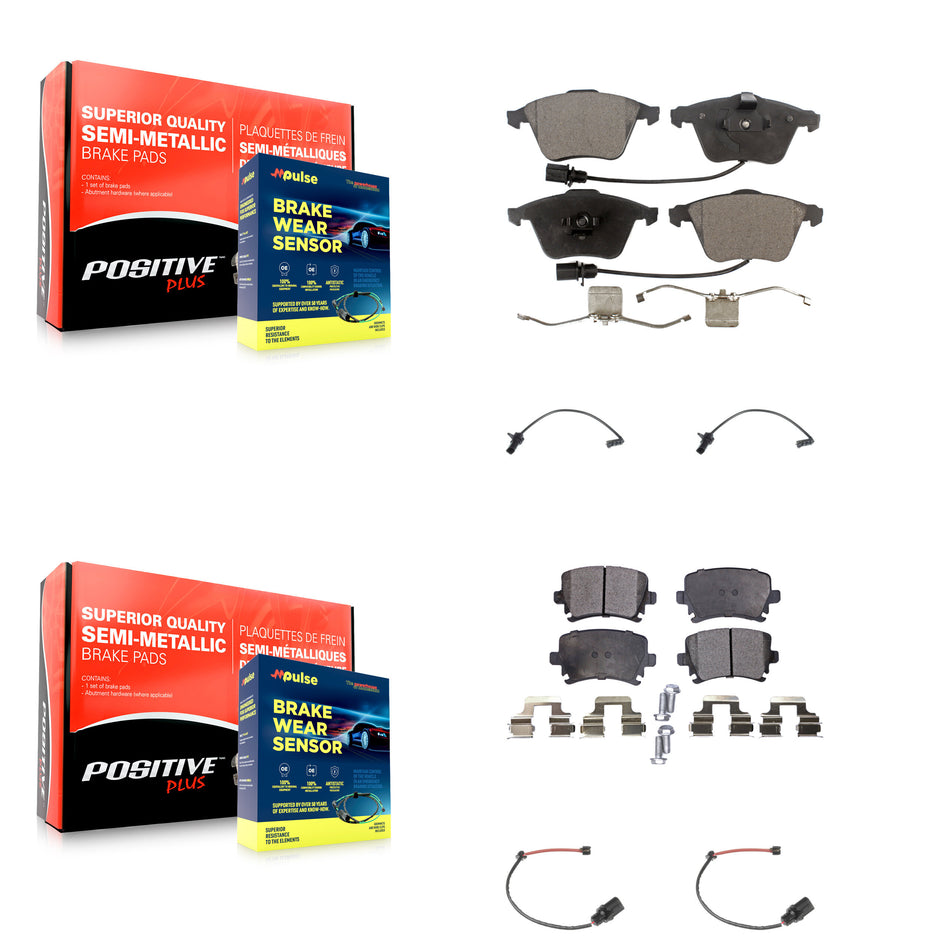 Front Rear Semi-Metallic Disc Brake Pads And Extra Wear Sensors Kit For 2011 Audi A6 KPW-100234