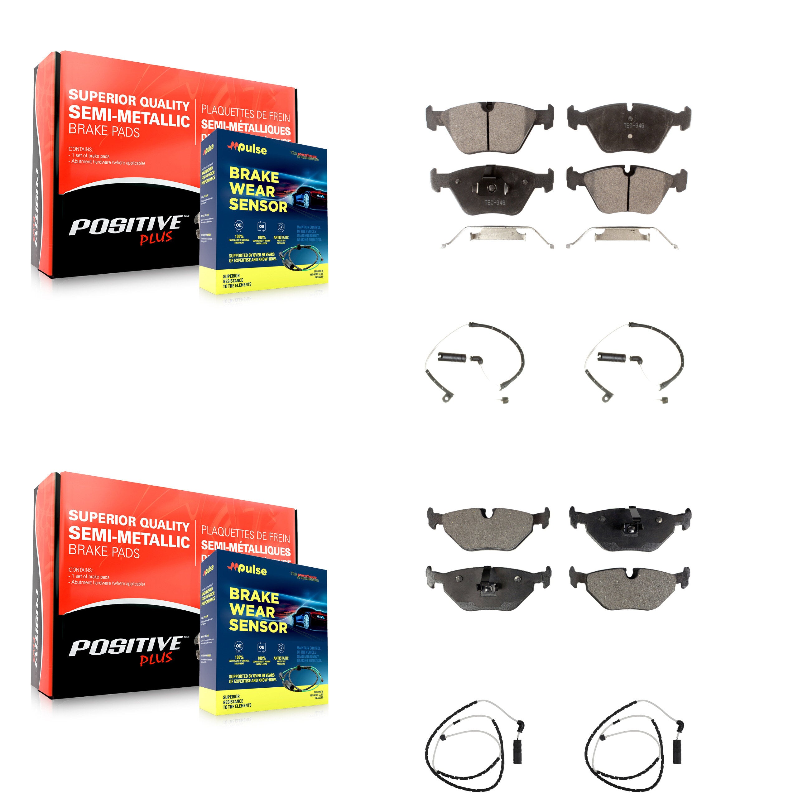 Front Rear Semi-Metallic Disc Brake Pads And Wear Sensors Kit For BMW Z4 KPW-100242