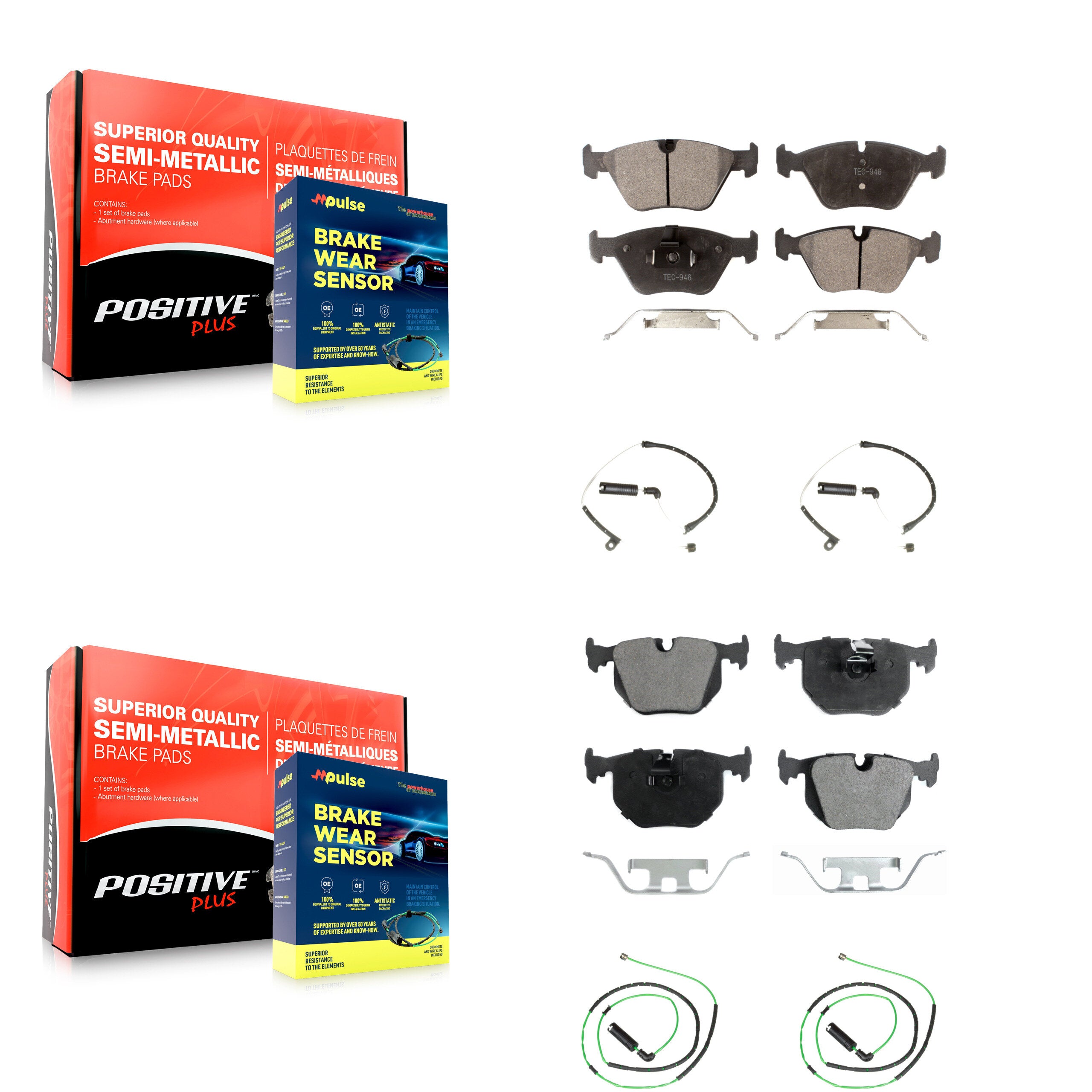 Front Rear Semi-Metallic Disc Brake Pads And Wear Sensors Kit For BMW Z4 KPW-100243