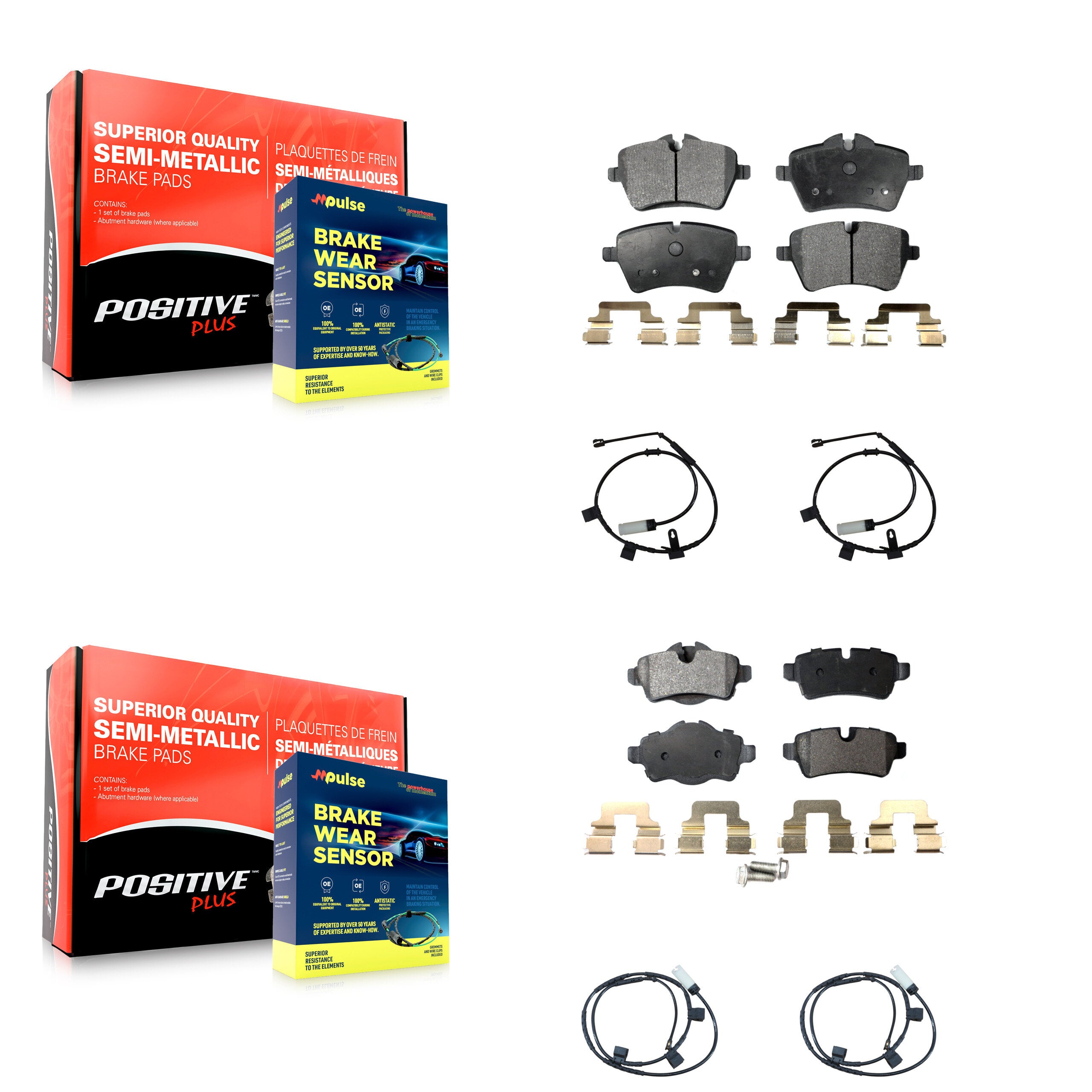 Front Rear Semi-Metallic Disc Brake Pads And Wear Sensors Kit For Mini Cooper 1.6L KPW-100244
