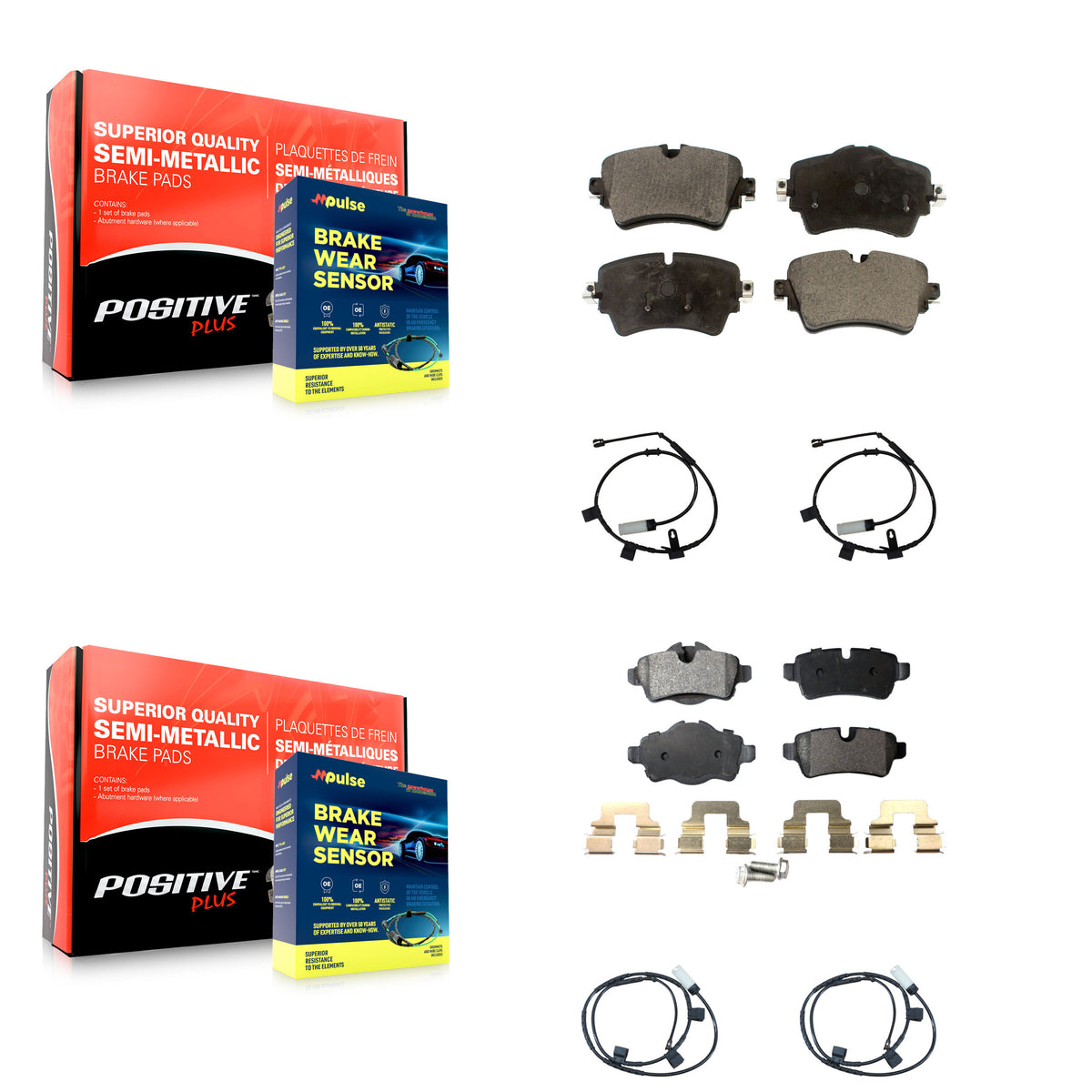 Front Rear Semi-Metallic Disc Brake Pads And Wear Sensors Kit For 2015 Mini Cooper 1.6L KPW-100247