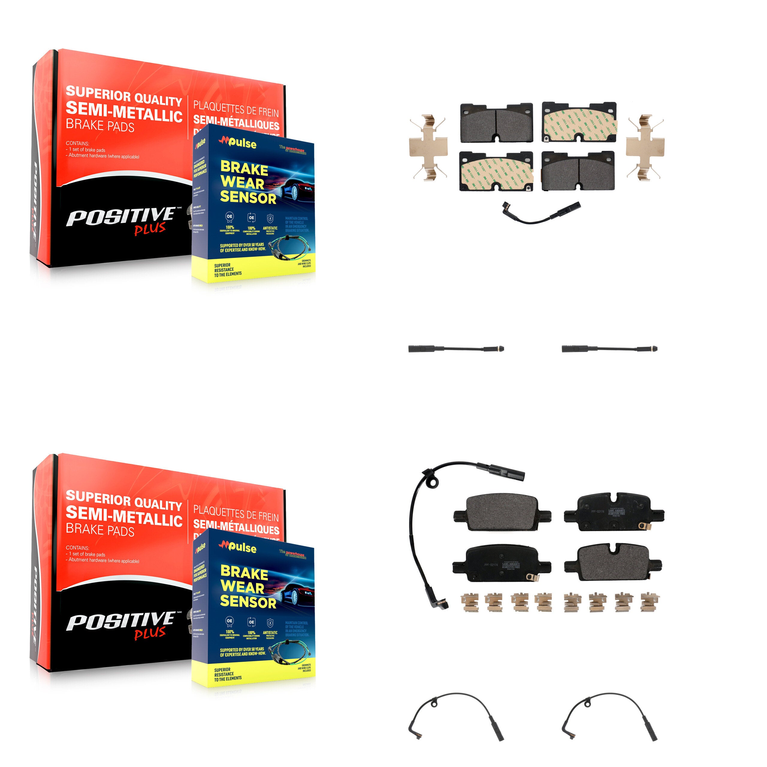 Front Rear Semi-Metallic Brake Pad Extra Wear Sensor Kit For GMC Chevrolet Silverado 1500 KPW-100252