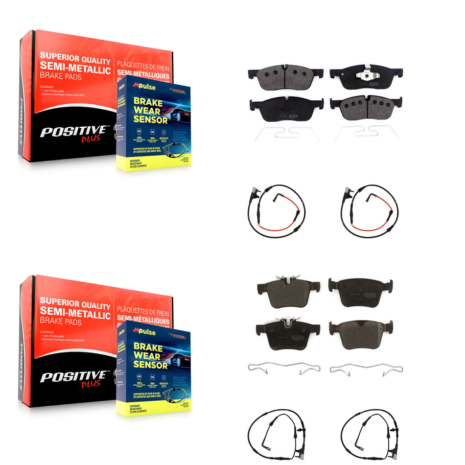 Front Rear Semi-Metallic Disc Brake Pads And Wear Sensors Kit For Jaguar XE KPW-100259