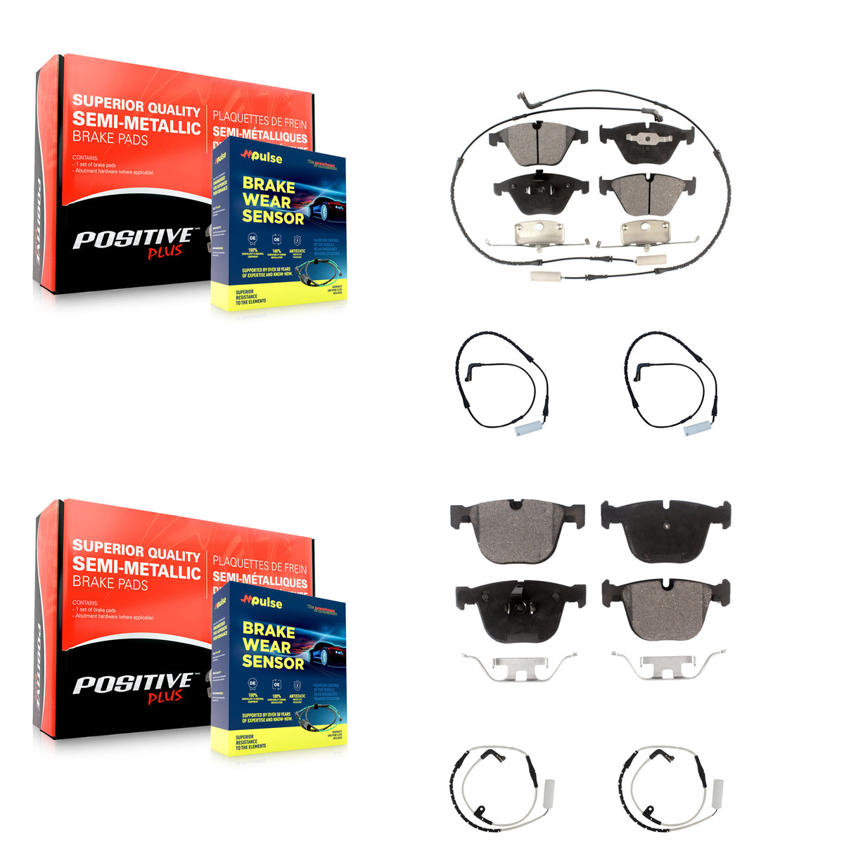 Front Rear Semi-Metallic Brake Pads & Extra Wear Sensor Kit For BMW 750i 750Li 745i 745Li KPW-100260