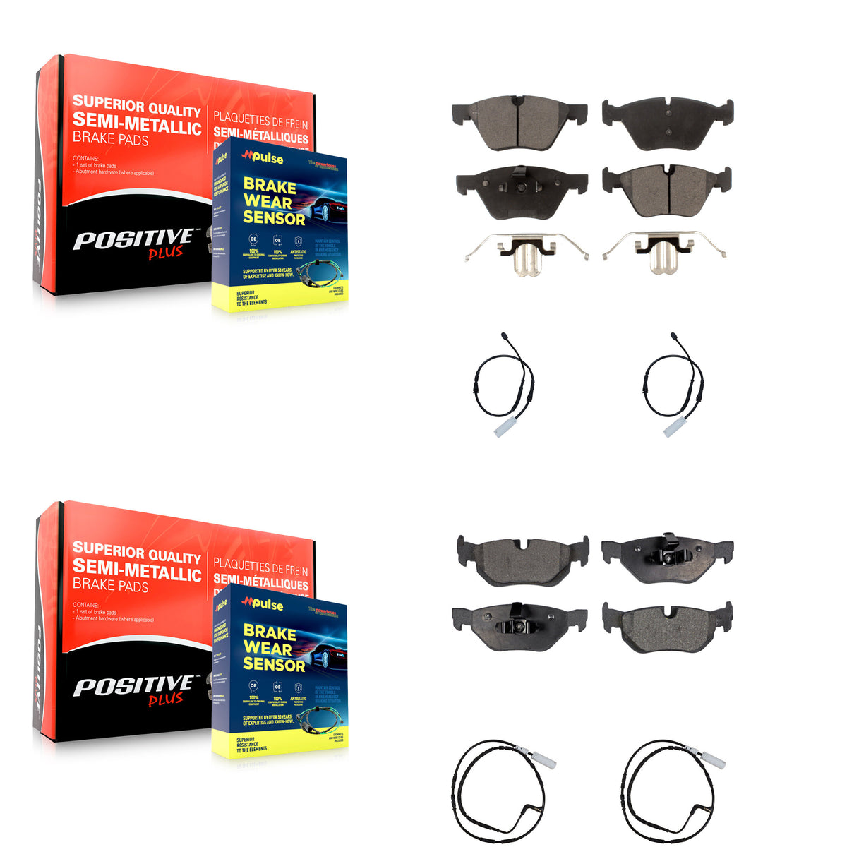 Front Rear Semi-Metallic Disc Brake Pads And Wear Sensors Kit For BMW 128i 3.0L KPW-100265