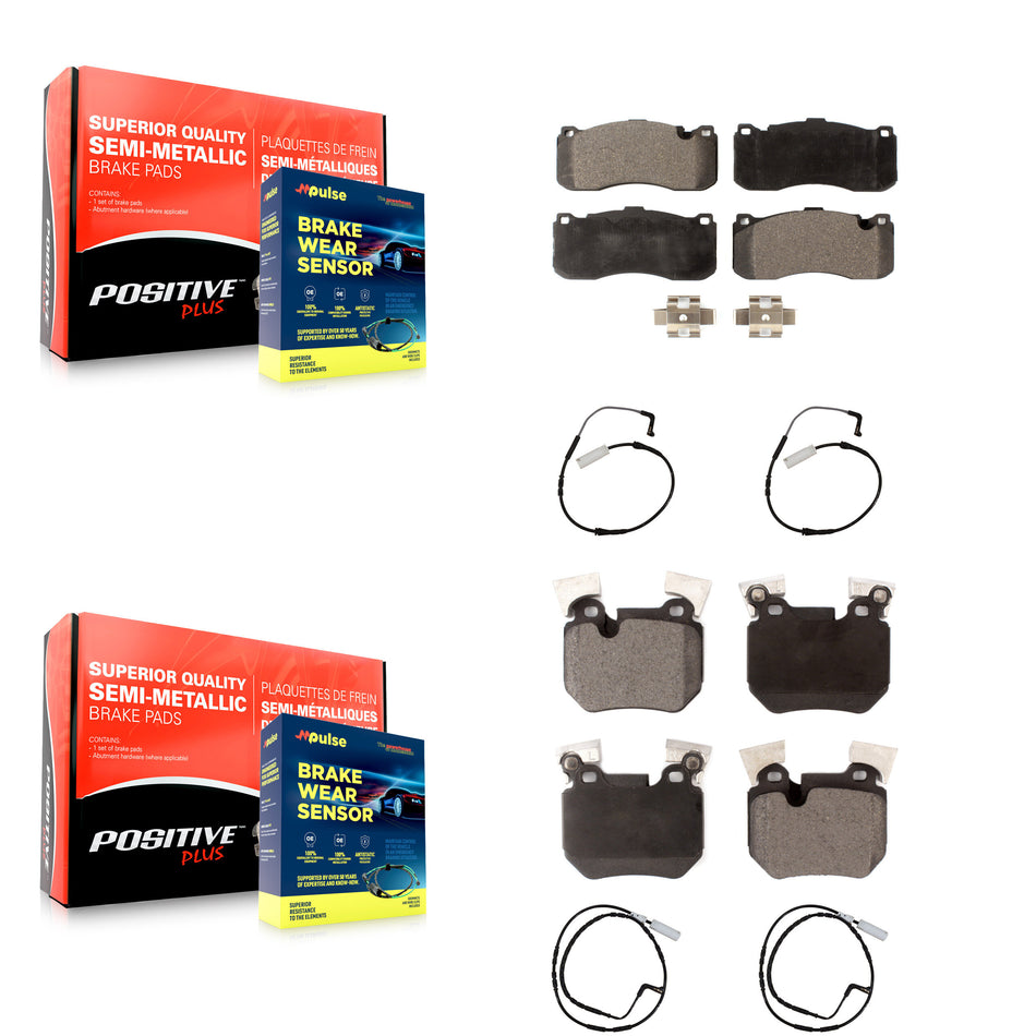 Front Rear Semi-Metallic Disc Brake Pads And Wear Sensors Kit For 2008-2010 BMW 135i 3.0L KPW-100270