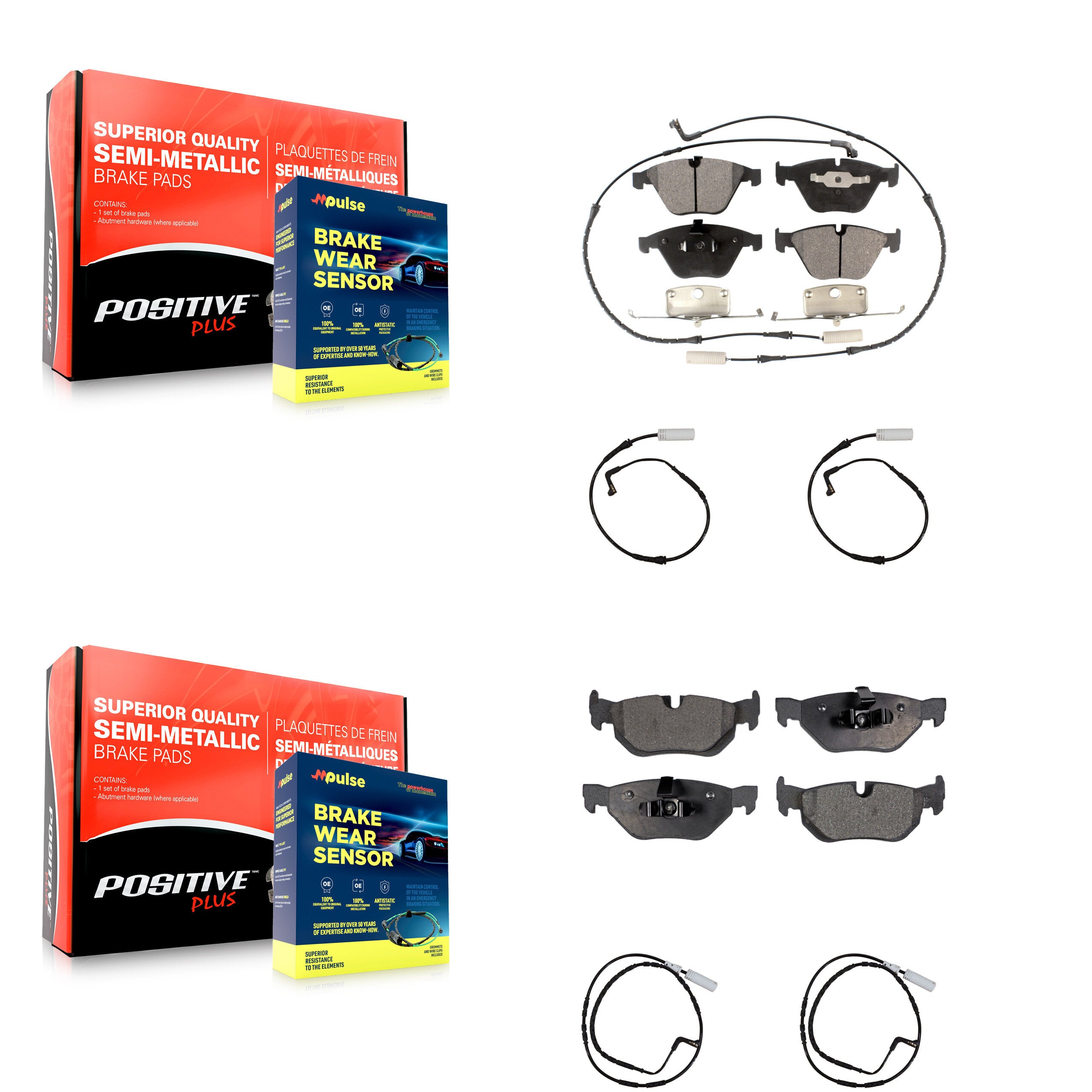 Front Rear Semi-Metallic Disc Brake Pads And Extra Wear Sensors Kit For BMW 328i 323i KPW-100274