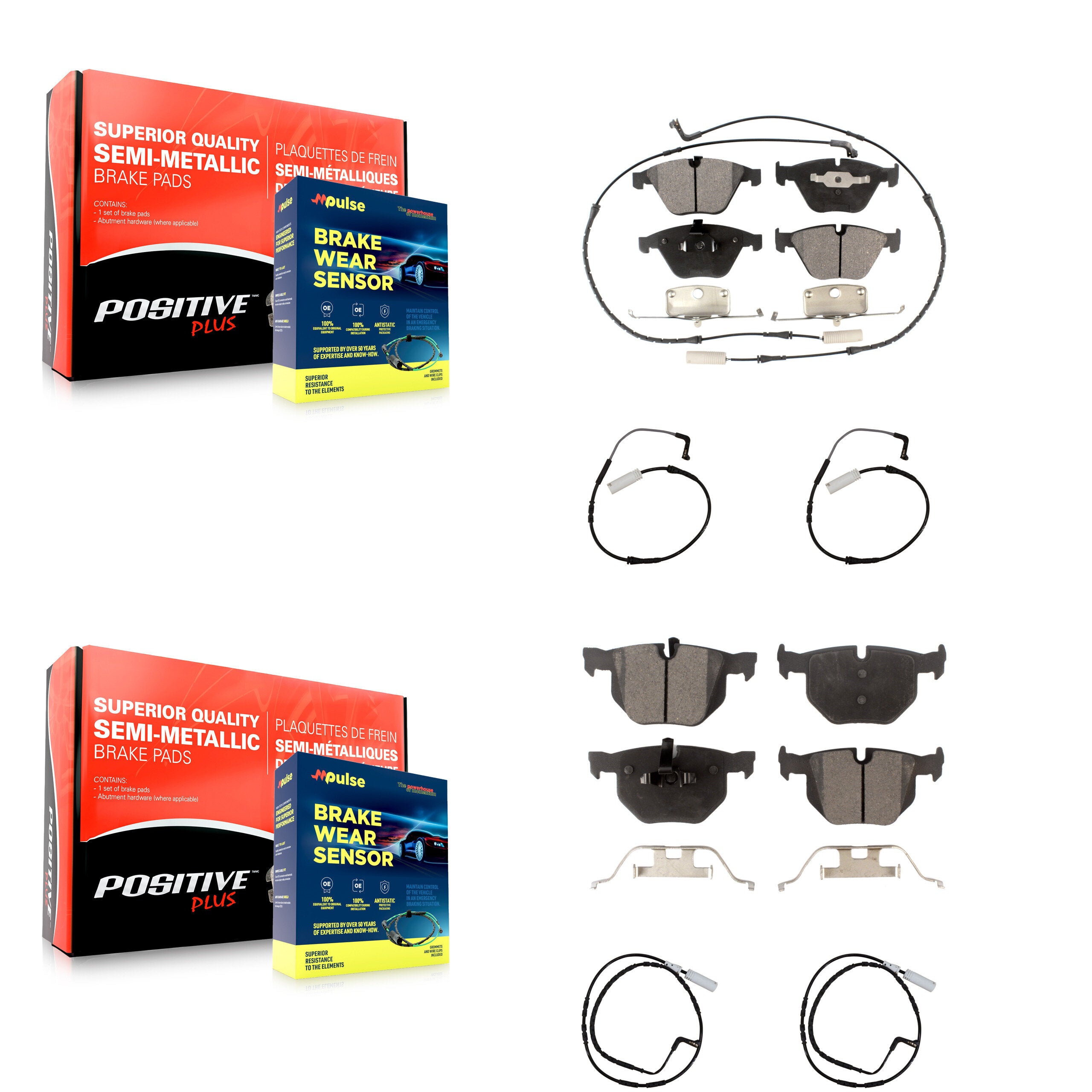 Front Rear Semi-Metallic Disc Brake Pads And Extra Wear Sensor Kit For BMW 335i 335d 3.0L KPW-100275