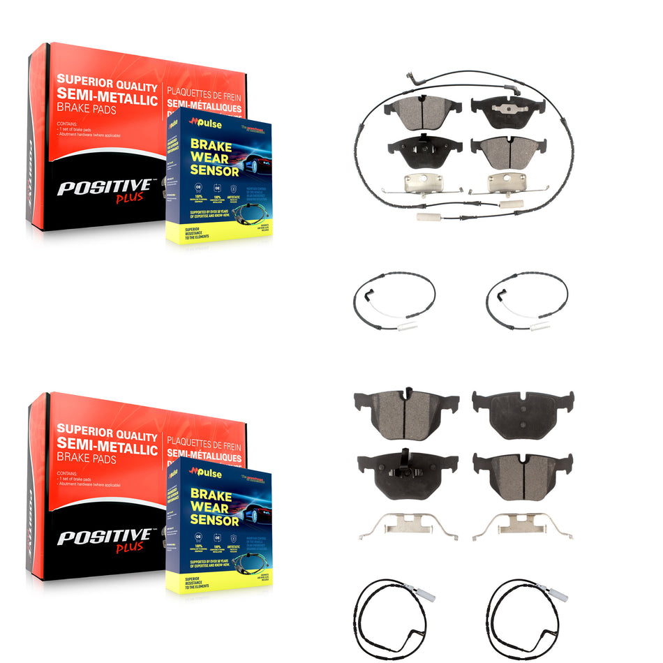 Front Rear Semi-Metallic Brake Pad & Extra Wear Sensor Kit For 09-10 BMW 335i xDrive 3.0L KPW-100277