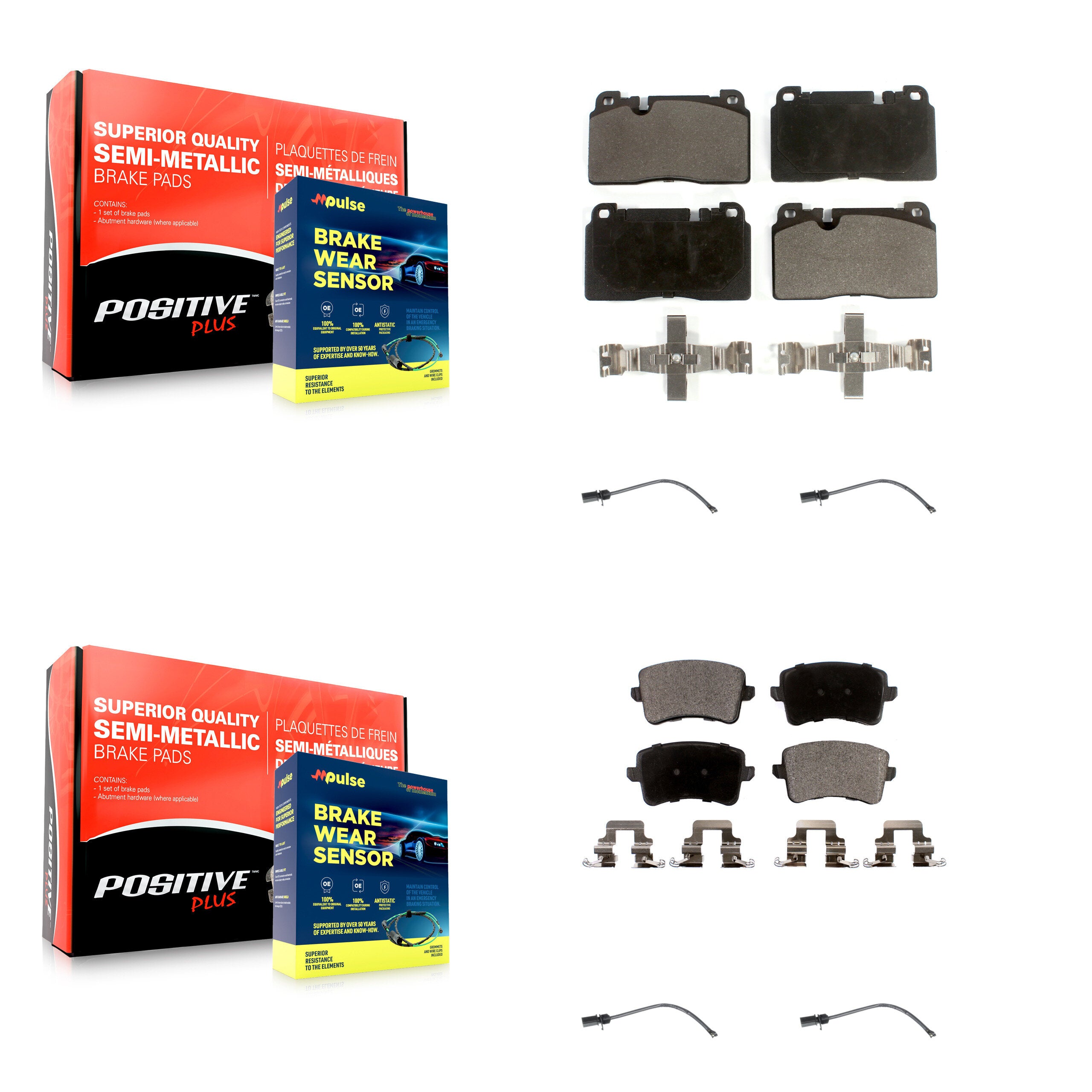 Front Rear Semi-Metallic Disc Brake Pads And Wear Sensors Kit For Audi Q5 To 5 3 2015 KPW-100280