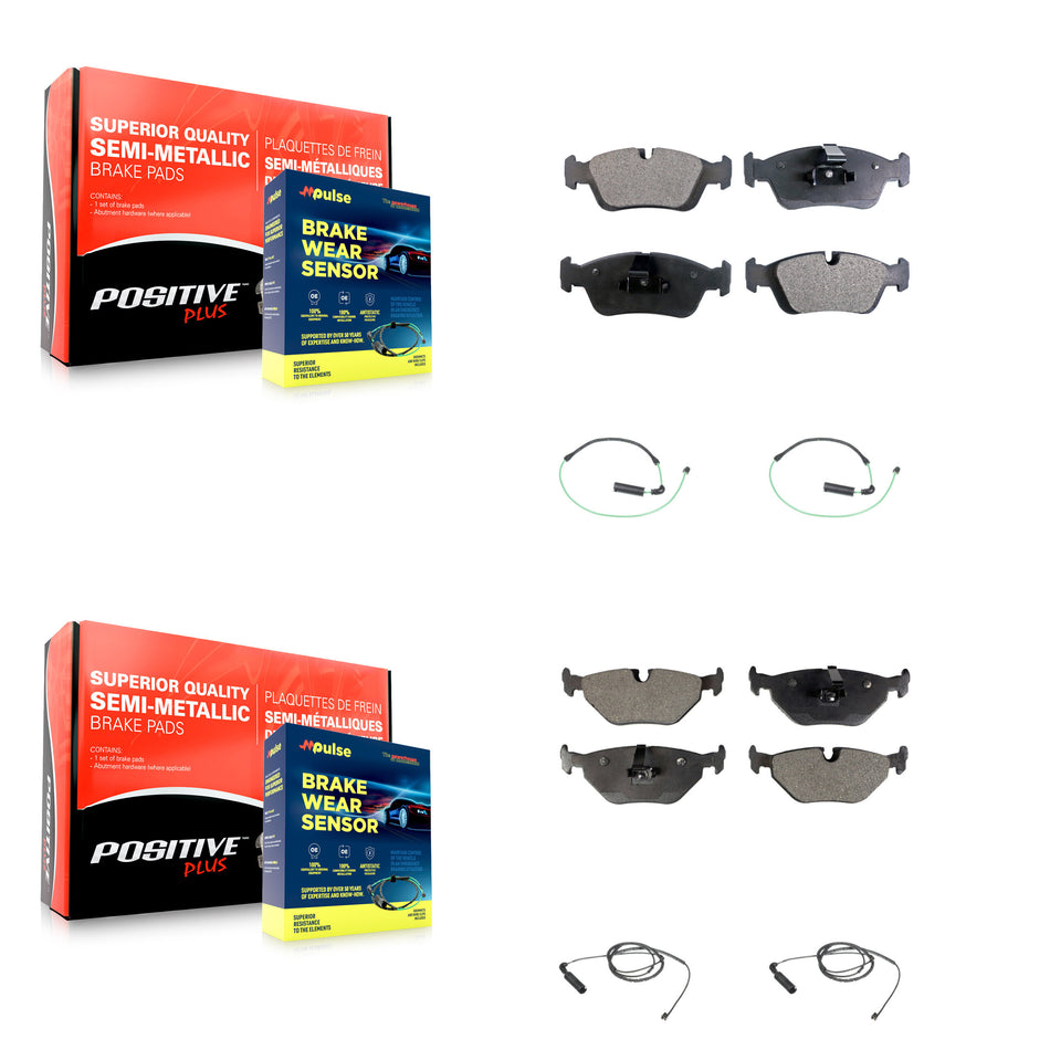 Front Rear Semi-Metallic Disc Brake Pads And Wear Sensor Kit For 2001-2005 BMW 325xi 2.5L KPW-100284