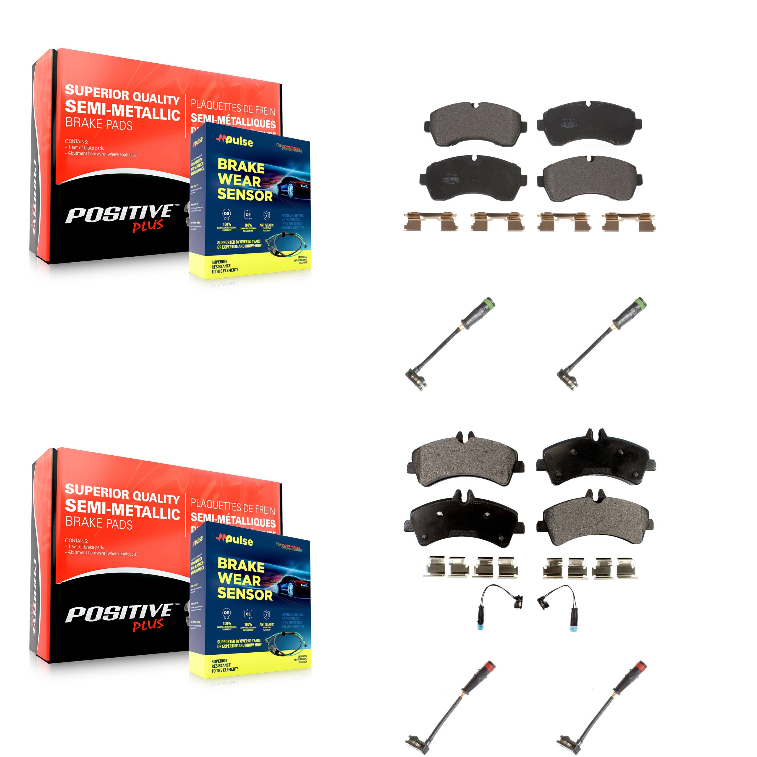 Front Rear Semi-Metallic Brake Pads Extra Wear Sensor Kit For Mercedes-Benz Sprinter 3500 KPW-100300