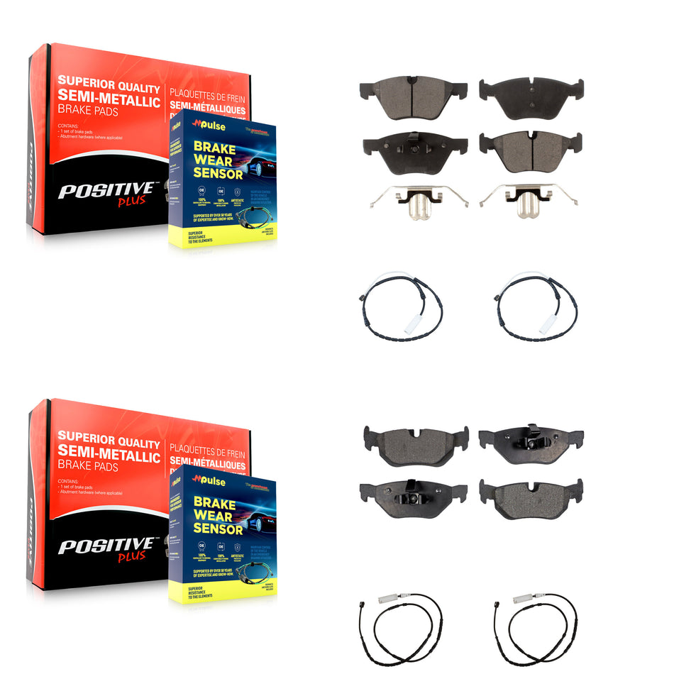 Front Rear Semi-Metallic Disc Brake Pads And Wear Sensors Kit For 2012 BMW X1 xDrive28i KPW-100302