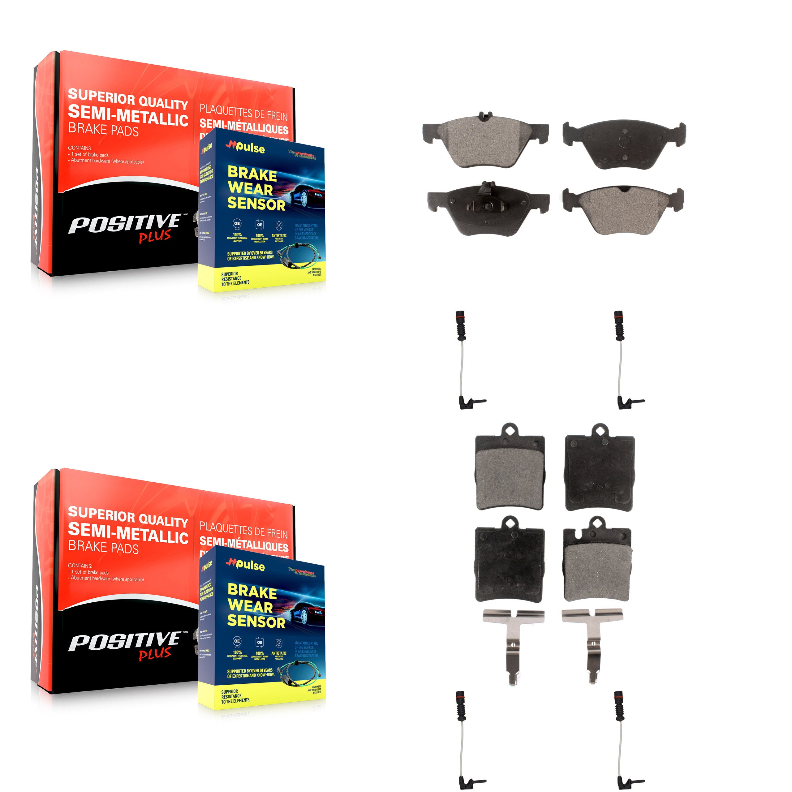 Front Rear Semi-Metallic Brake Pad And Wear Sensor Kit For Mercedes-Benz E320 CLK320 E430 KPW-100307