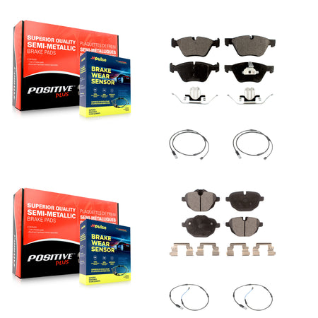 Front Rear Semi-Metallic Disc Brake Pads And Wear Sensors Kit For BMW 528i KPW-100322