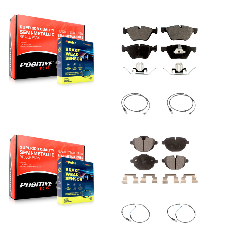 Front Rear Semi-Metallic Disc Brake Pads And Wear Sensors Kit For BMW 528i KPW-100322