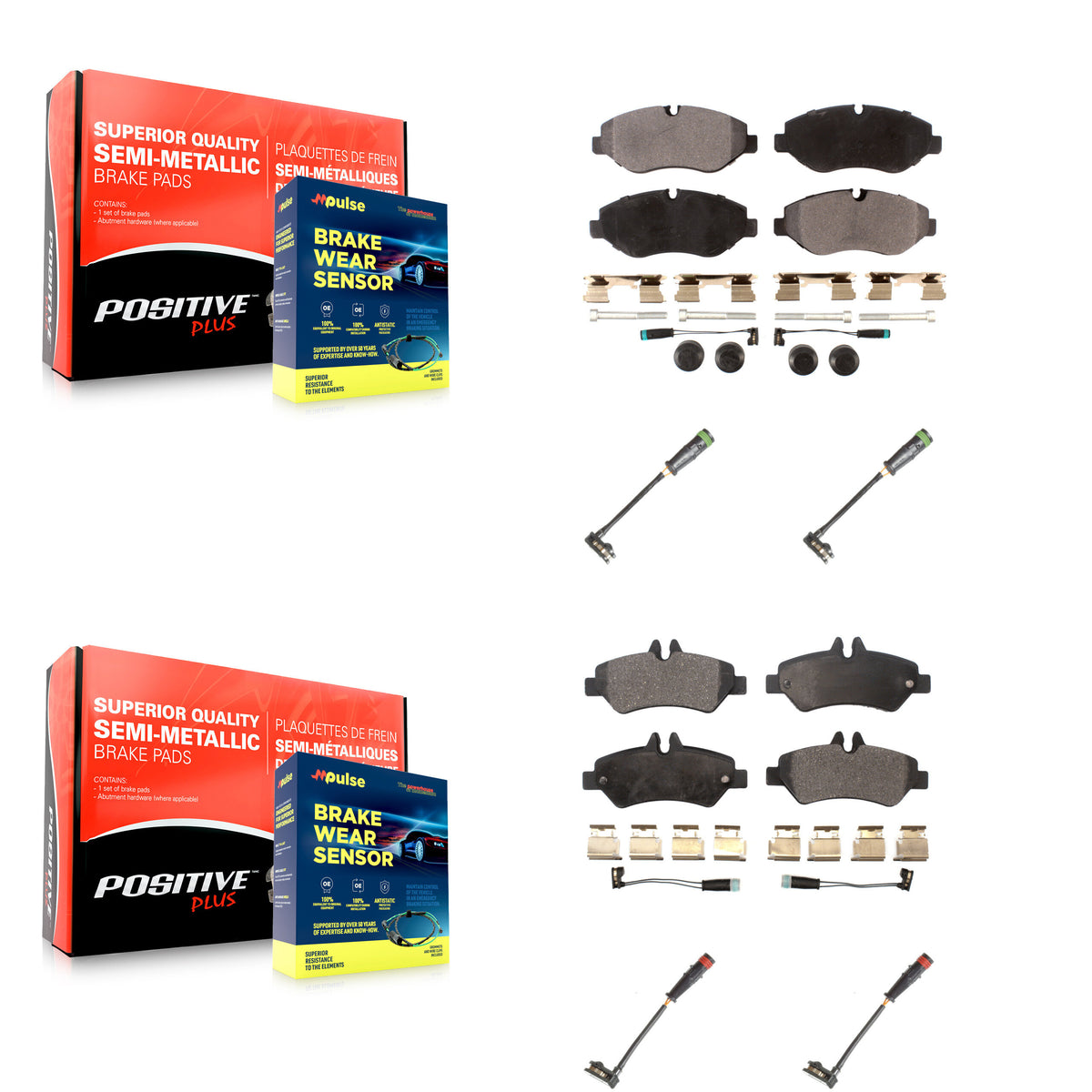 Front Rear Semi-Metallic Brake Pads Extra Wear Sensor Kit For Sprinter 2500 Mercedes-Benz KPW-100328