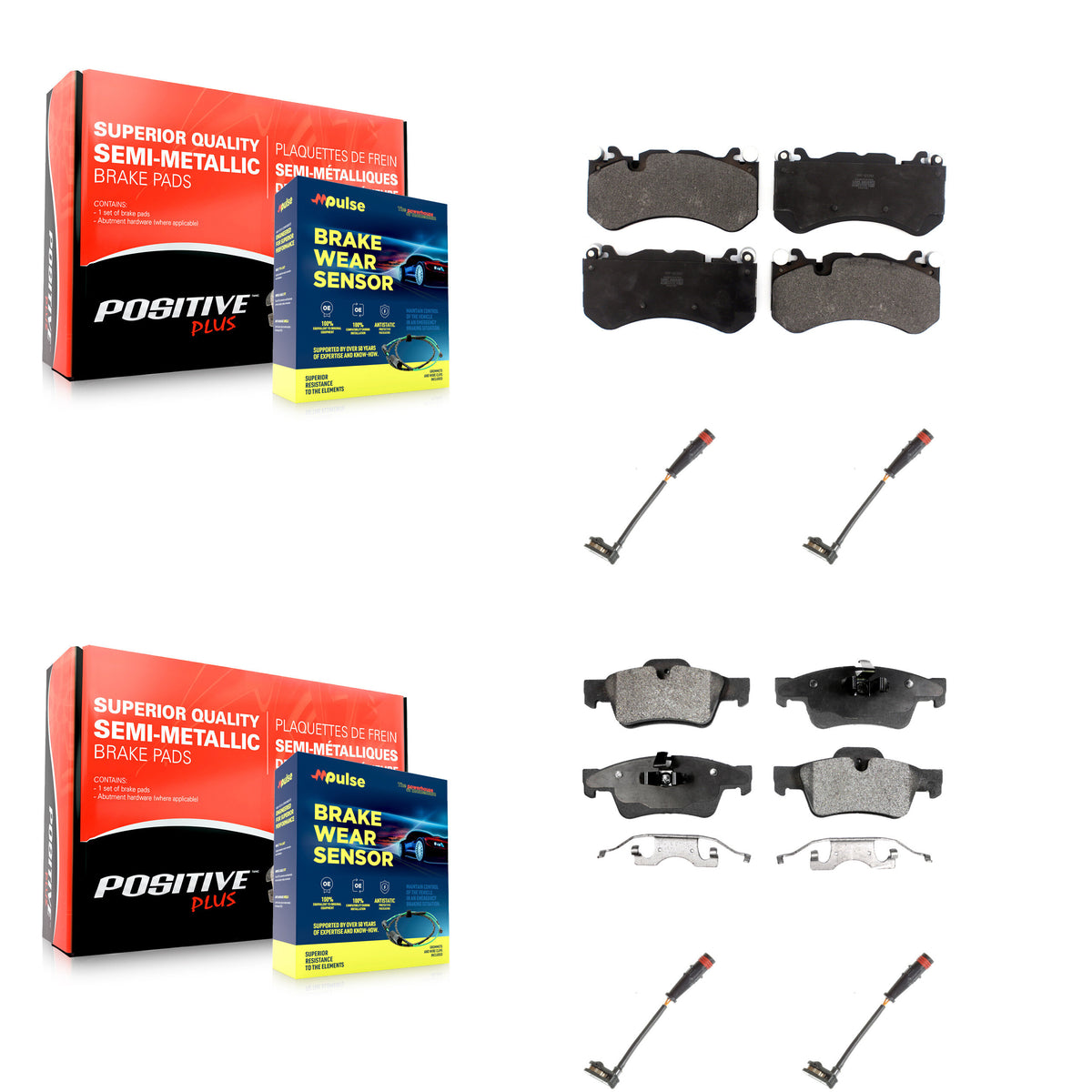 Front Rear Semi-Metallic Disc Brake Pads And Wear Sensors Kit For Mercedes-Benz G63 AMG KPW-100331