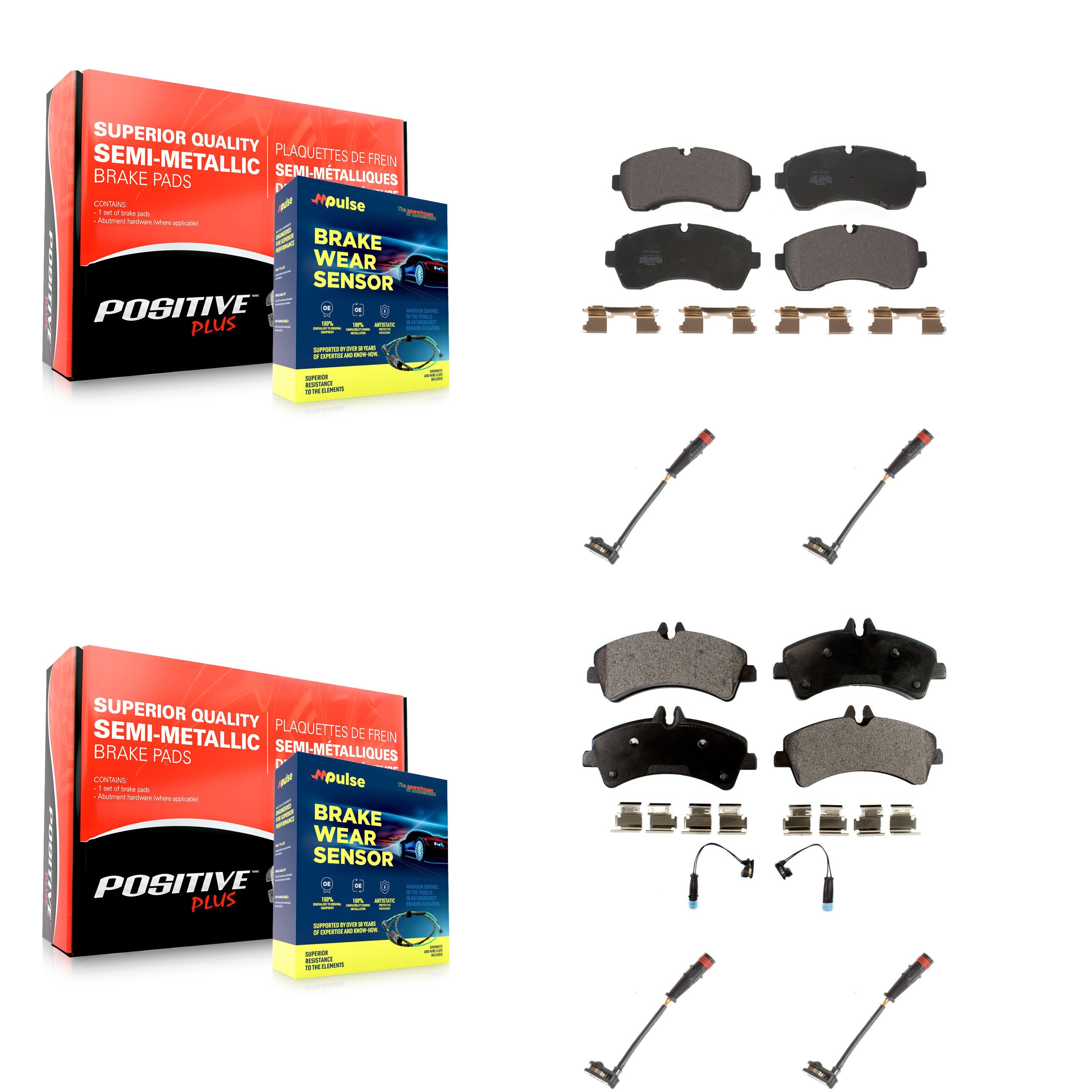 Front Rear Semi-Metallic Brake Pads Extra Wear Sensor Kit For 09 Dodge Sprinter 3500 3.0L KPW-100335