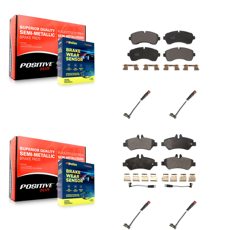 Front Rear Semi-Metallic Brake Pads Extra Wear Sensor Kit For 09 Dodge Sprinter 3500 3.0L KPW-100336