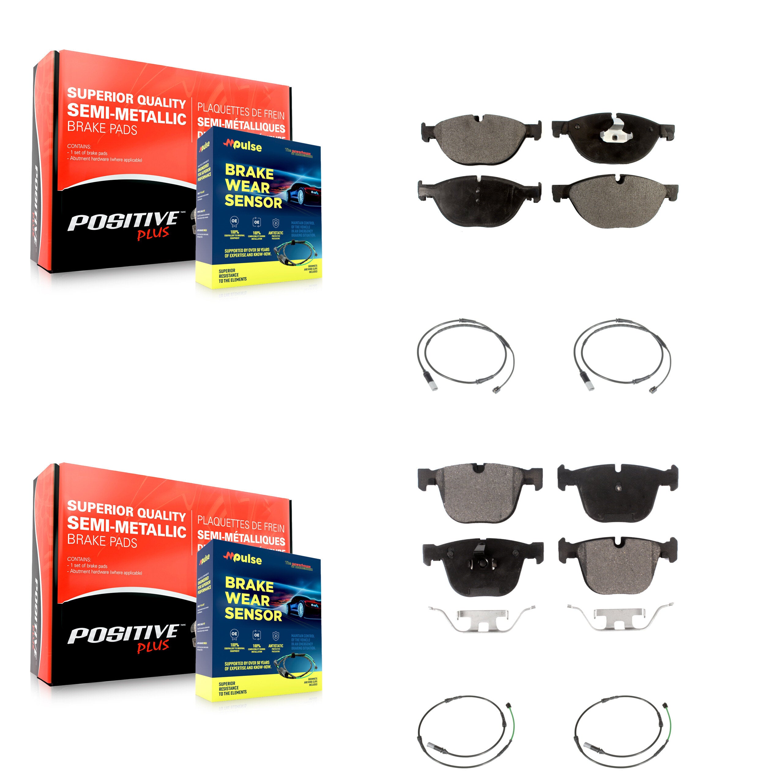 Front Rear Semi-Metallic Disc Brake Pads And Wear Sensors Kit For BMW 535i GT xDrive 550i KPW-100344