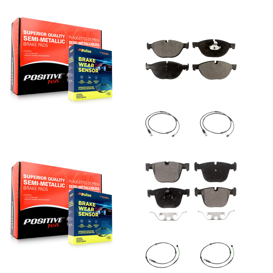 Front Rear Semi-Metallic Disc Brake Pads And Wear Sensors Kit For BMW 535i GT xDrive 550i KPW-100344