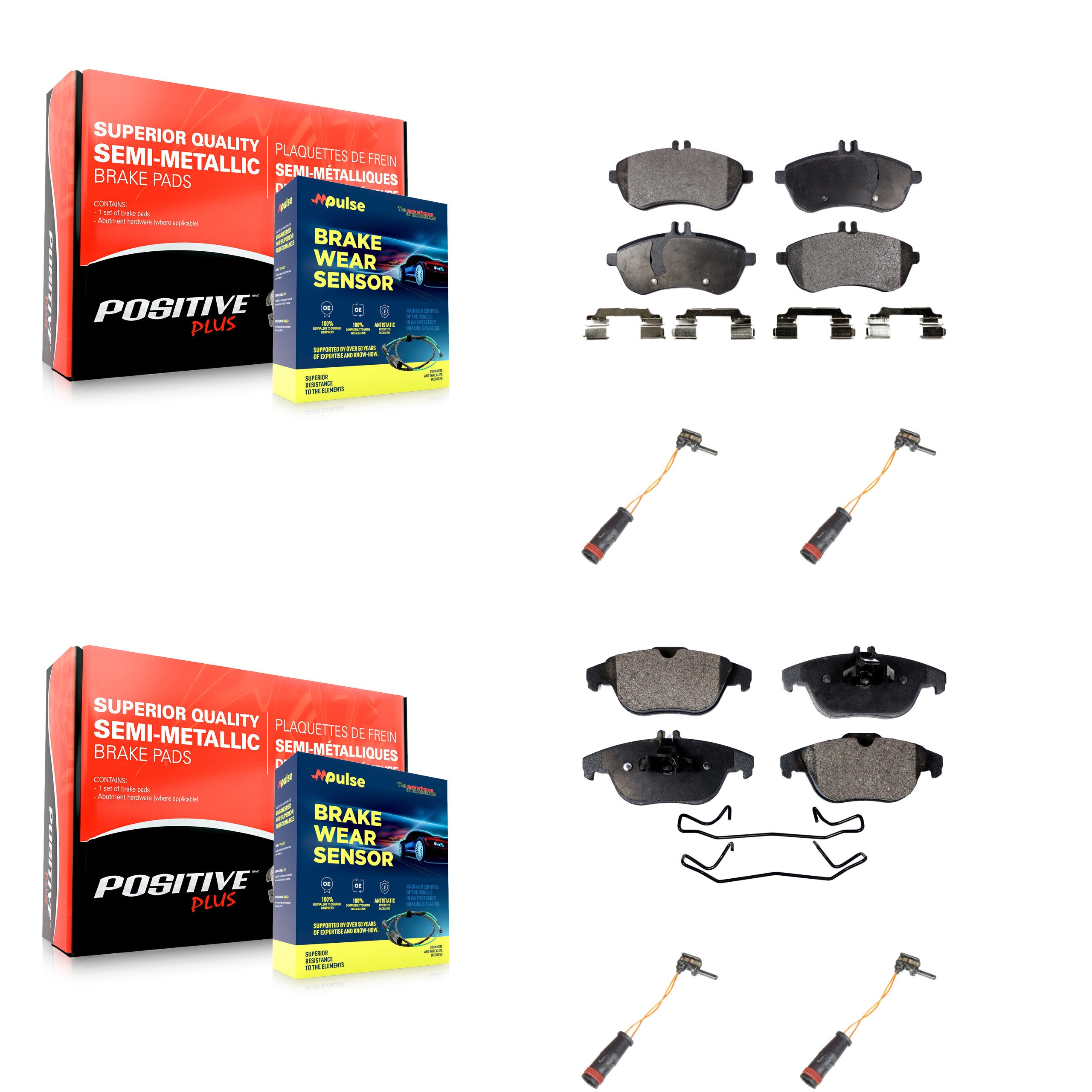 Front Rear Semi-Metallic Disc Brake Pads Wear Sensor Kit For Mercedes-Benz C300 C250 C230 KPW-100345