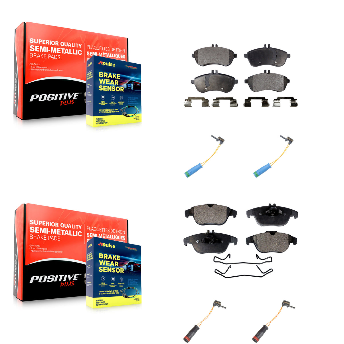 Front Rear Semi-Metallic Disc Brake Pads Wear Sensor Kit For 2012 Mercedes-Benz C250 1.8L KPW-100347