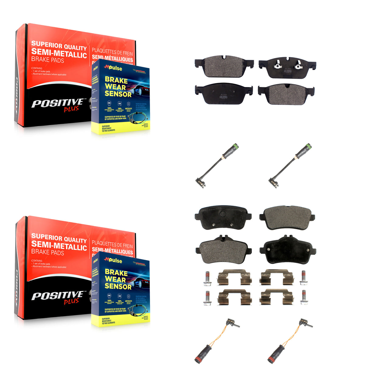 Front Rear Semi-Metallic Brake Pads & Wear Sensor Kit For Mercedes-Benz GL350 GL550 GL450 KPW-100356