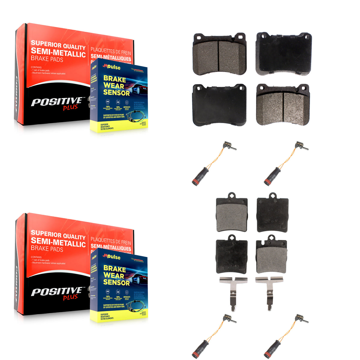 Front Rear Semi-Metallic Brake Pad And Wear Sensor Kit For Mercedes-Benz SLK350 C230 C320 KPW-100359