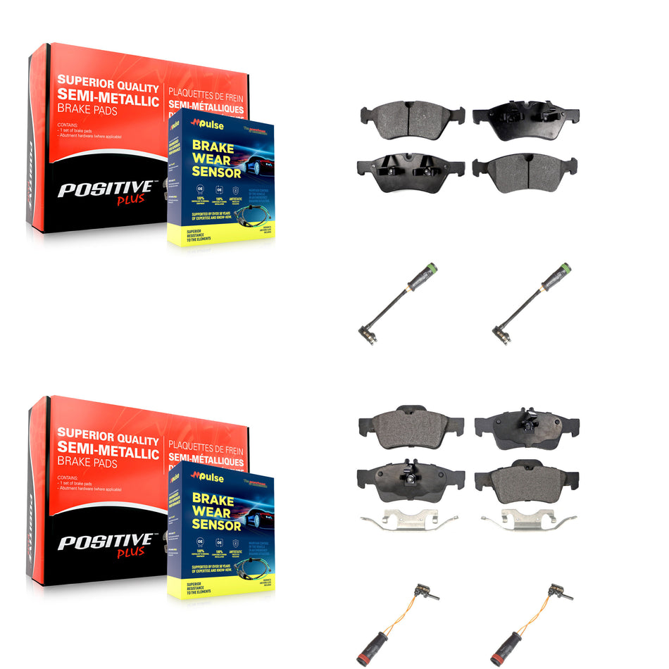Front Rear Semi-Metallic Disc Brake Pads And Wear Sensors Kit For Mercedes-Benz E550 KPW-100366