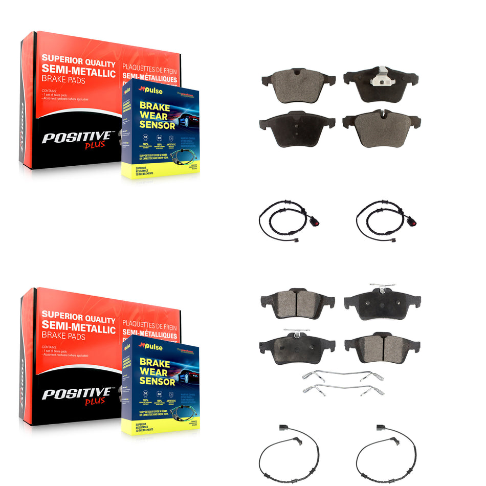 Front Rear Semi-Metallic Disc Brake Pads And Wear Sensors Kit For Jaguar XJ KPW-100376