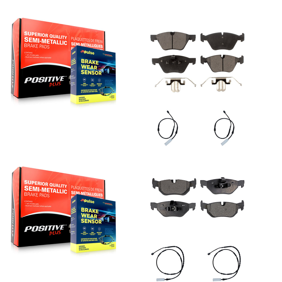 Front Rear Semi-Metallic Disc Brake Pads And Wear Sensors Kit For 2013 BMW 128i 3.0L KPW-100379