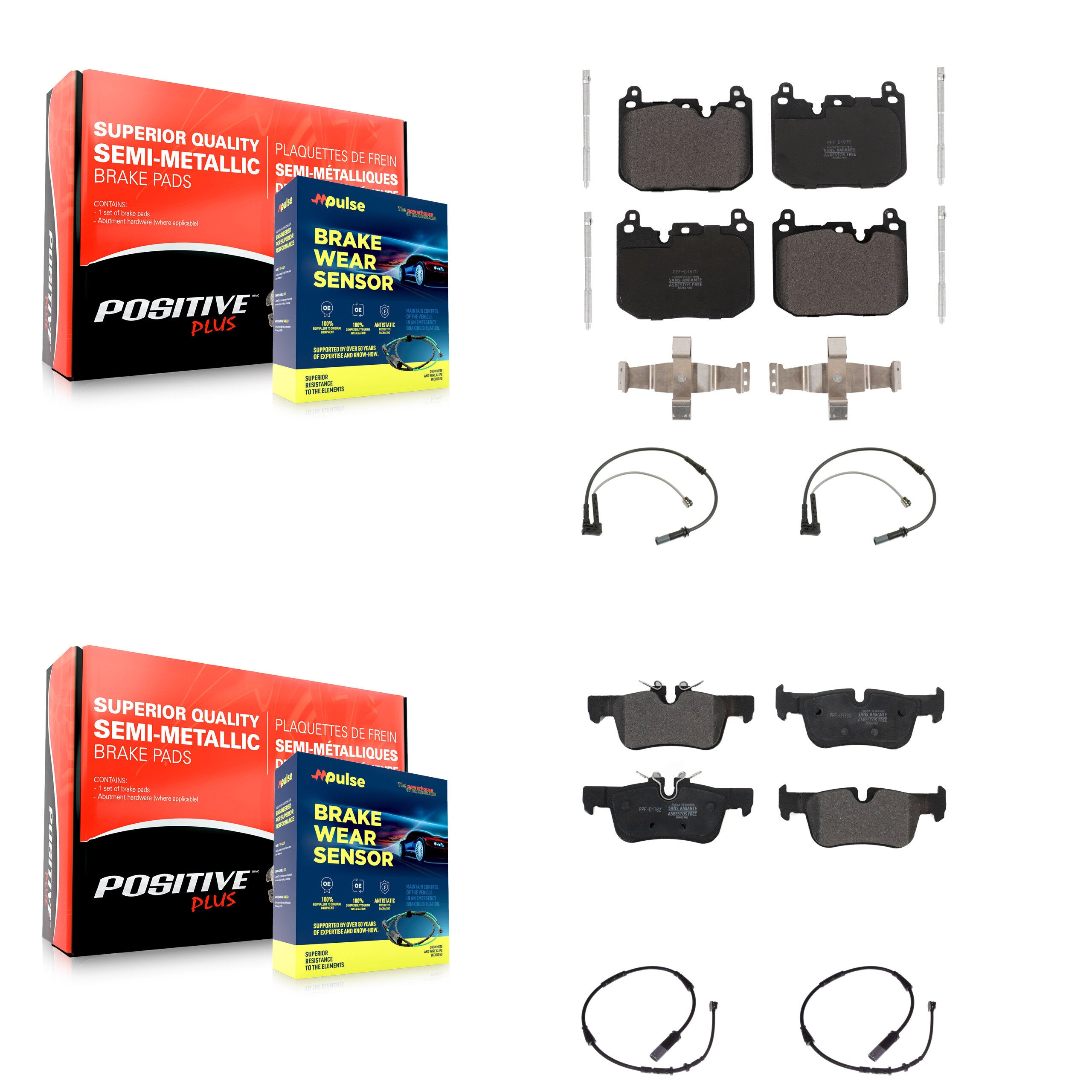 Front Rear Semi-Metallic Brake Pad And Wear Sensor Kit For Mini Cooper Countryman Clubman KPW-100384
