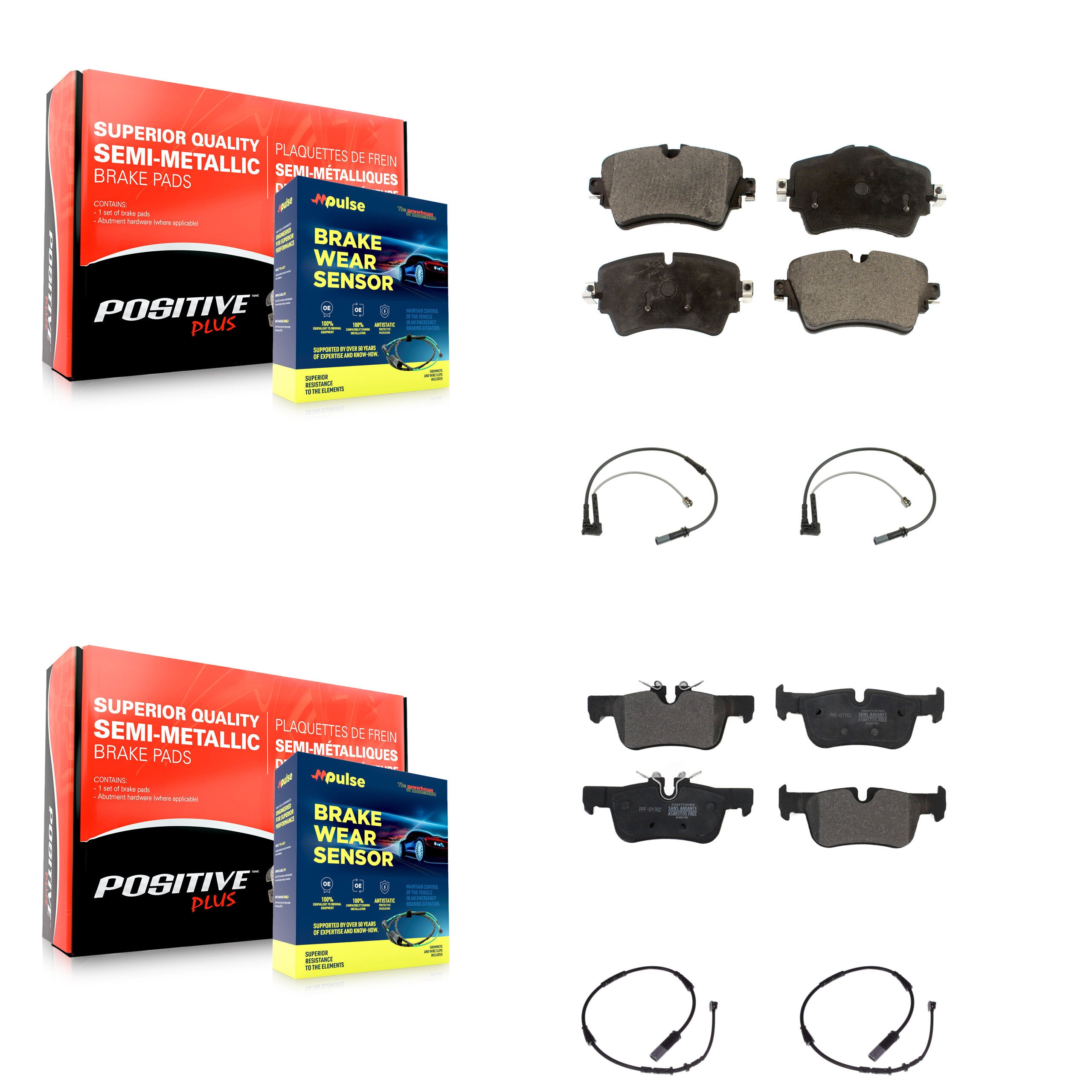 Front Rear Semi-Metallic Disc Brake Pads And Wear Sensors Kit For Mini Cooper Clubman KPW-100385