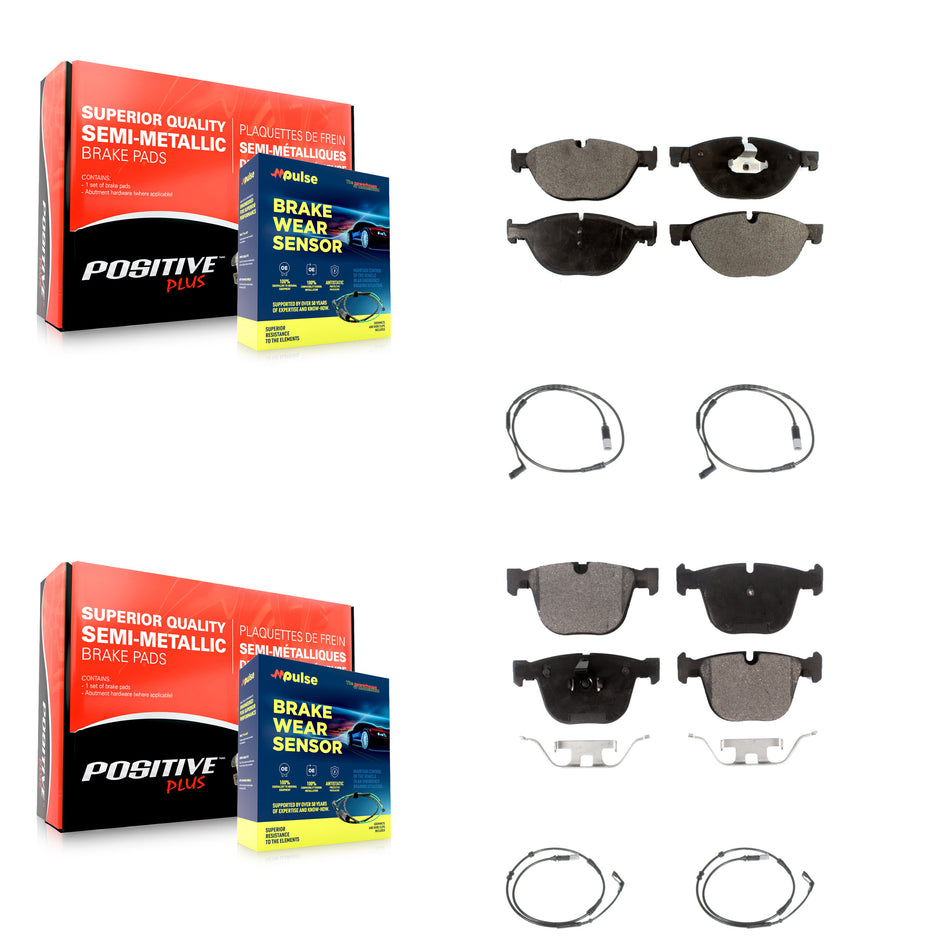 Front Rear Semi-Metallic Disc Brake Pads And Wear Sensors Kit For 2009 BMW 750i 750Li KPW-100388