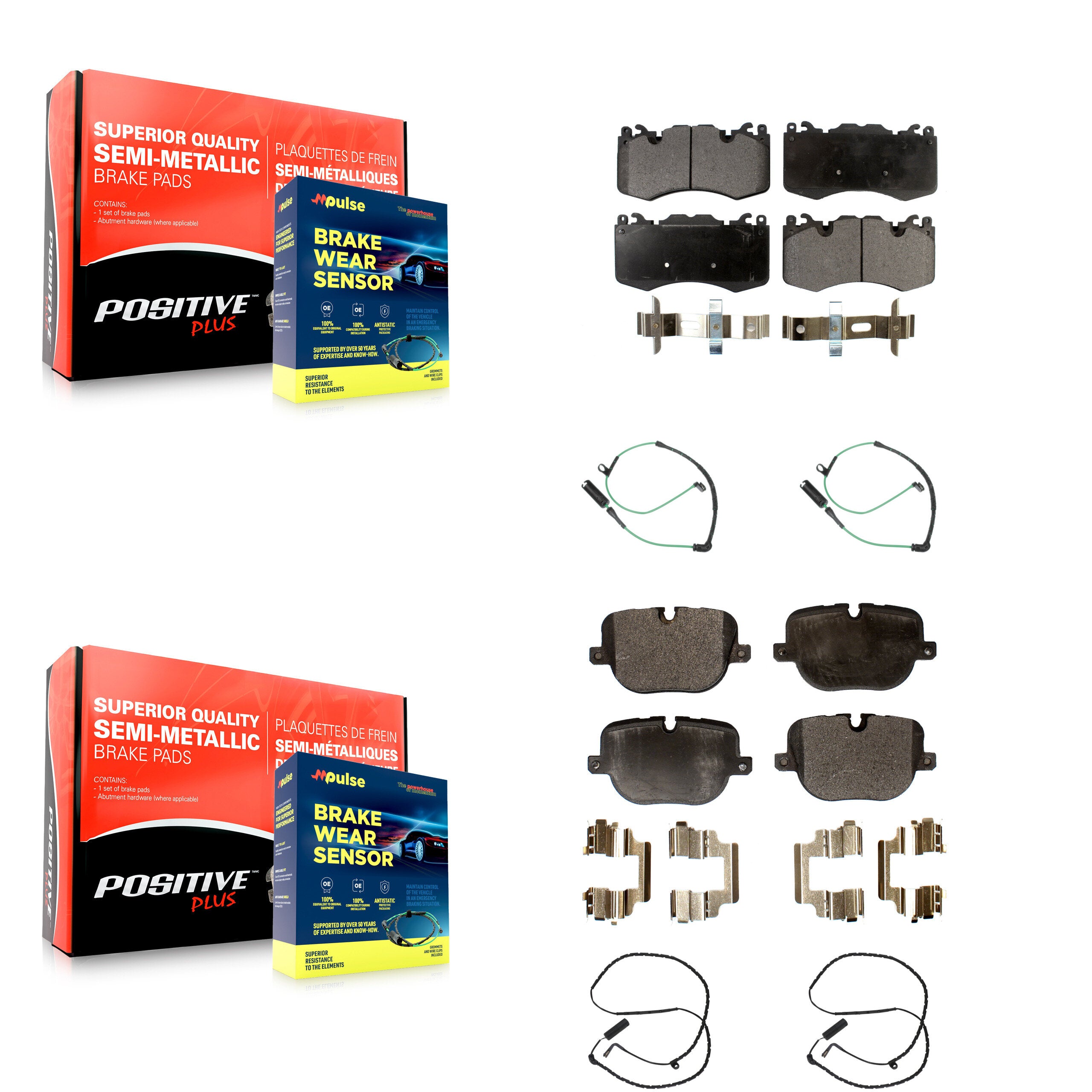 Front Rear Semi-Metallic Disc Brake Pads And Wear Sensors Kit For Land Rover Range KPW-100390