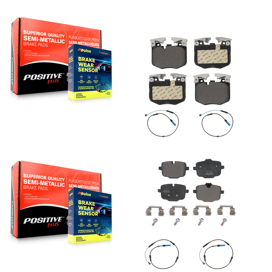 Front Rear Semi-Metallic Brake Pad And Wear Sensor Kit For BMW 530i xDrive 540i 750i 740e KPW-100394