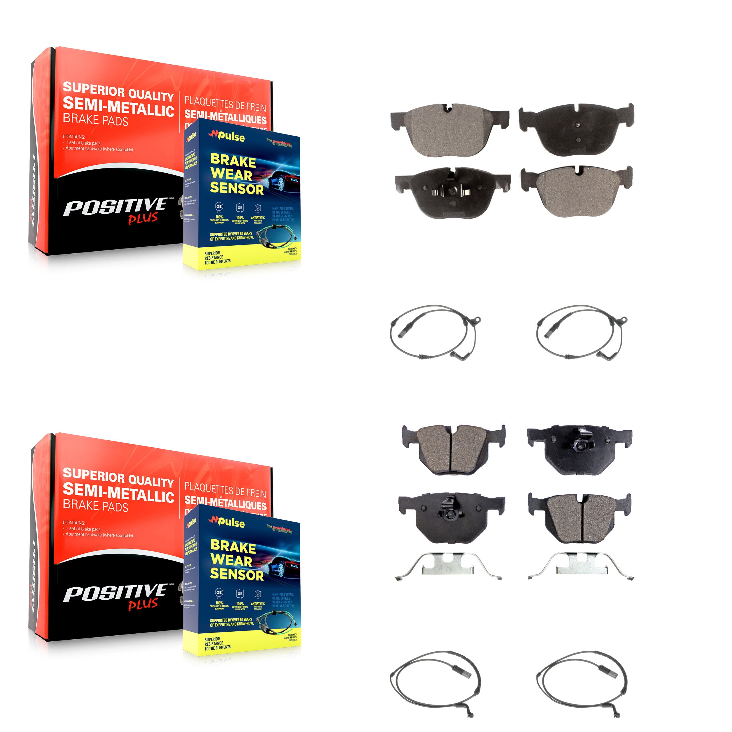 Front Rear Semi-Metallic Disc Brake Pads And Wear Sensors Kit For BMW X5 X6 KPW-100399