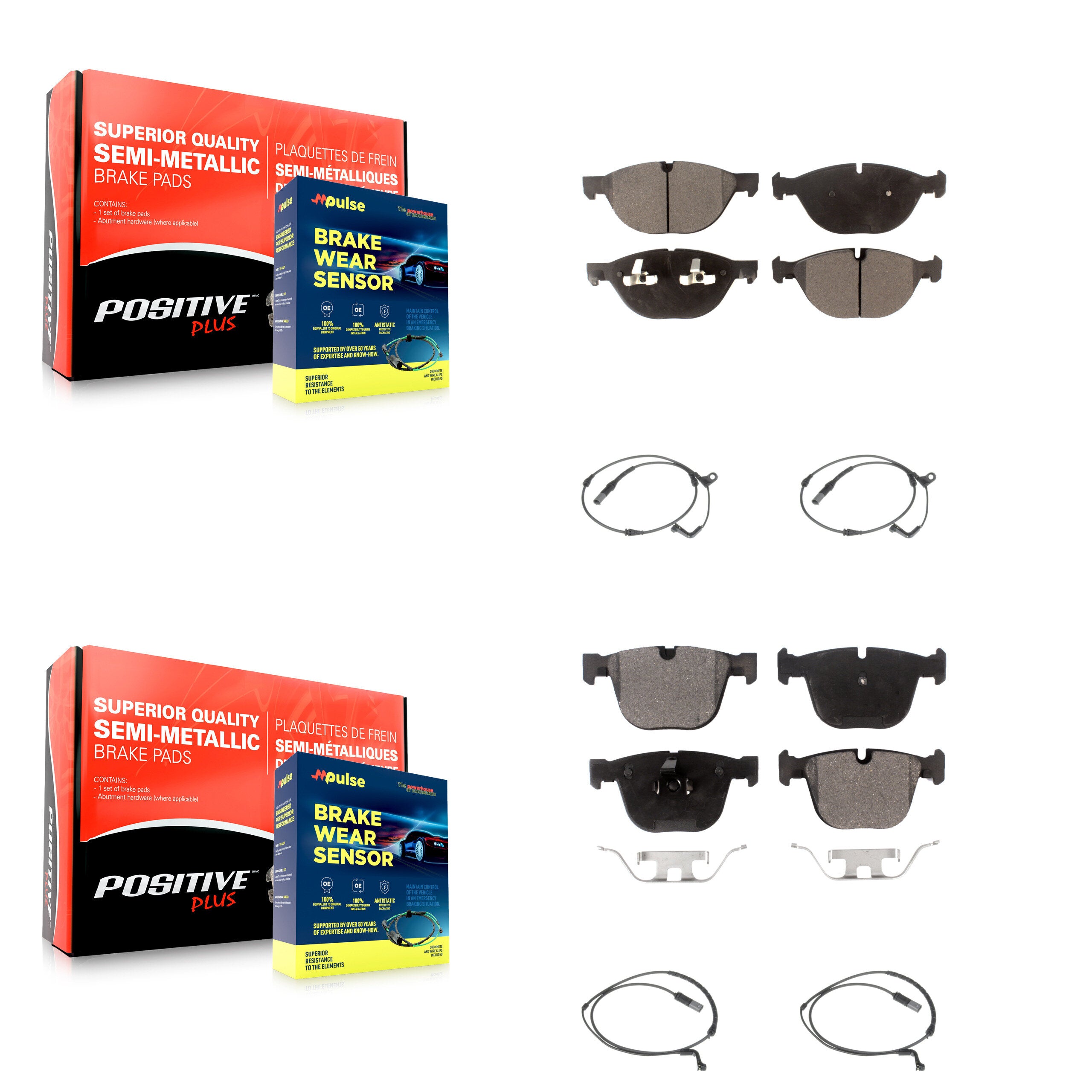 Front Rear Semi-Metallic Disc Brake Pads And Wear Sensors Kit For 2009 BMW X6 xDrive50i KPW-100402