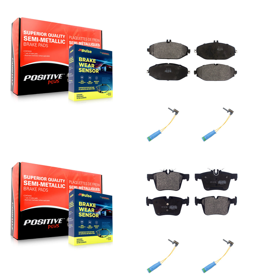 Front Rear Semi-Metallic Disc Brake Pads And Wear Sensors Kit For Mercedes-Benz C300 KPW-100404