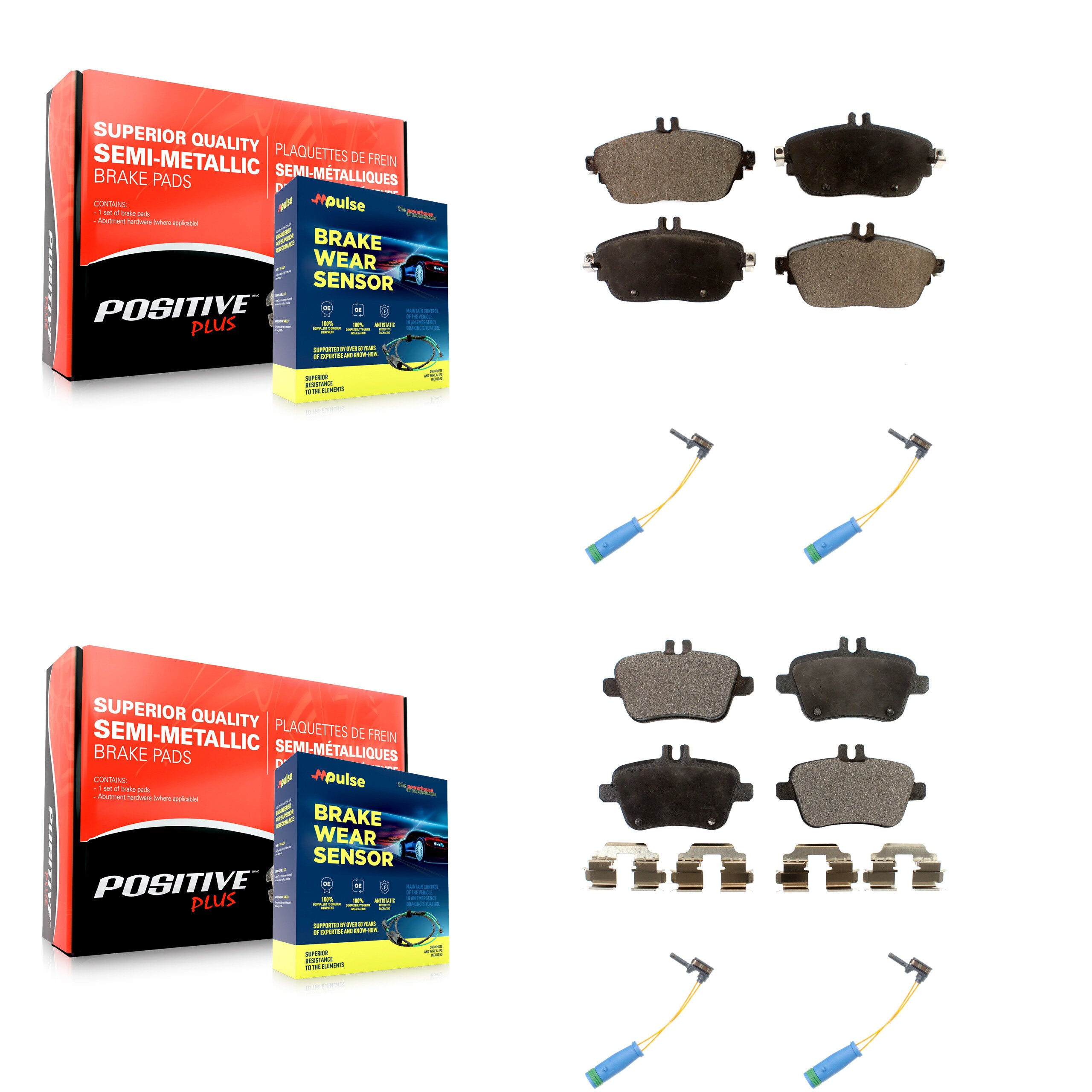 Front Rear Semi-Metallic Brake Pad & Wear Sensor Kit For Mercedes-Benz CLA250 GLA250 2.0L KPW-100405