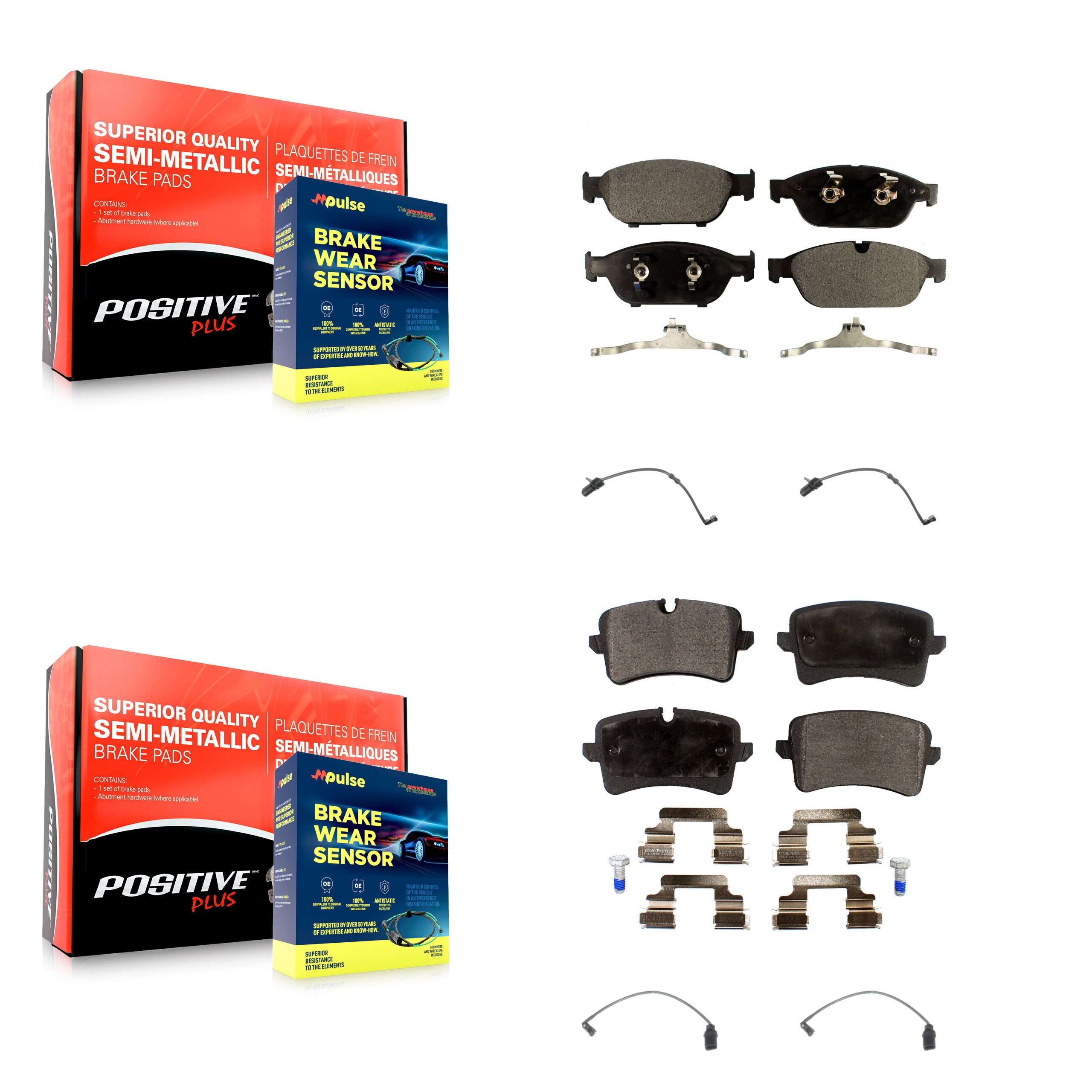 Front Rear Semi-Metallic Disc Brake Pads And Wear Sensors Kit For Audi A6 Quattro A7 KPW-100407