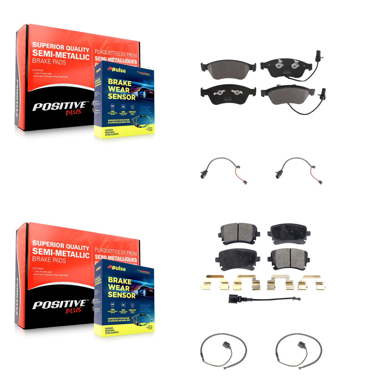 Front Rear Semi-Metallic Disc Brake Pads And Extra Wear Sensors Kit For 2011 Audi S6 5.2L KPW-100413